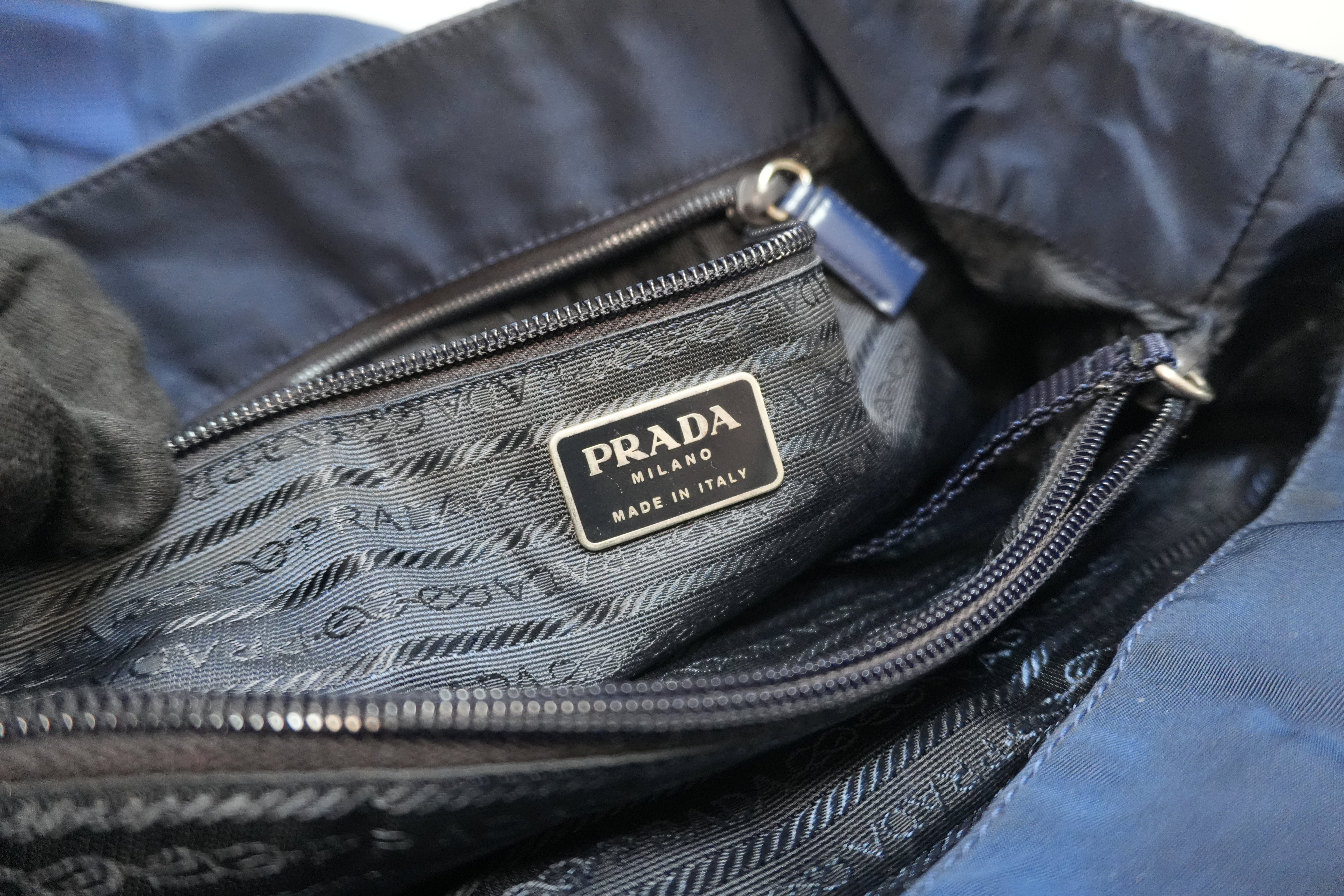 Prada Nylon Shoulder Tote Bag Blue Used