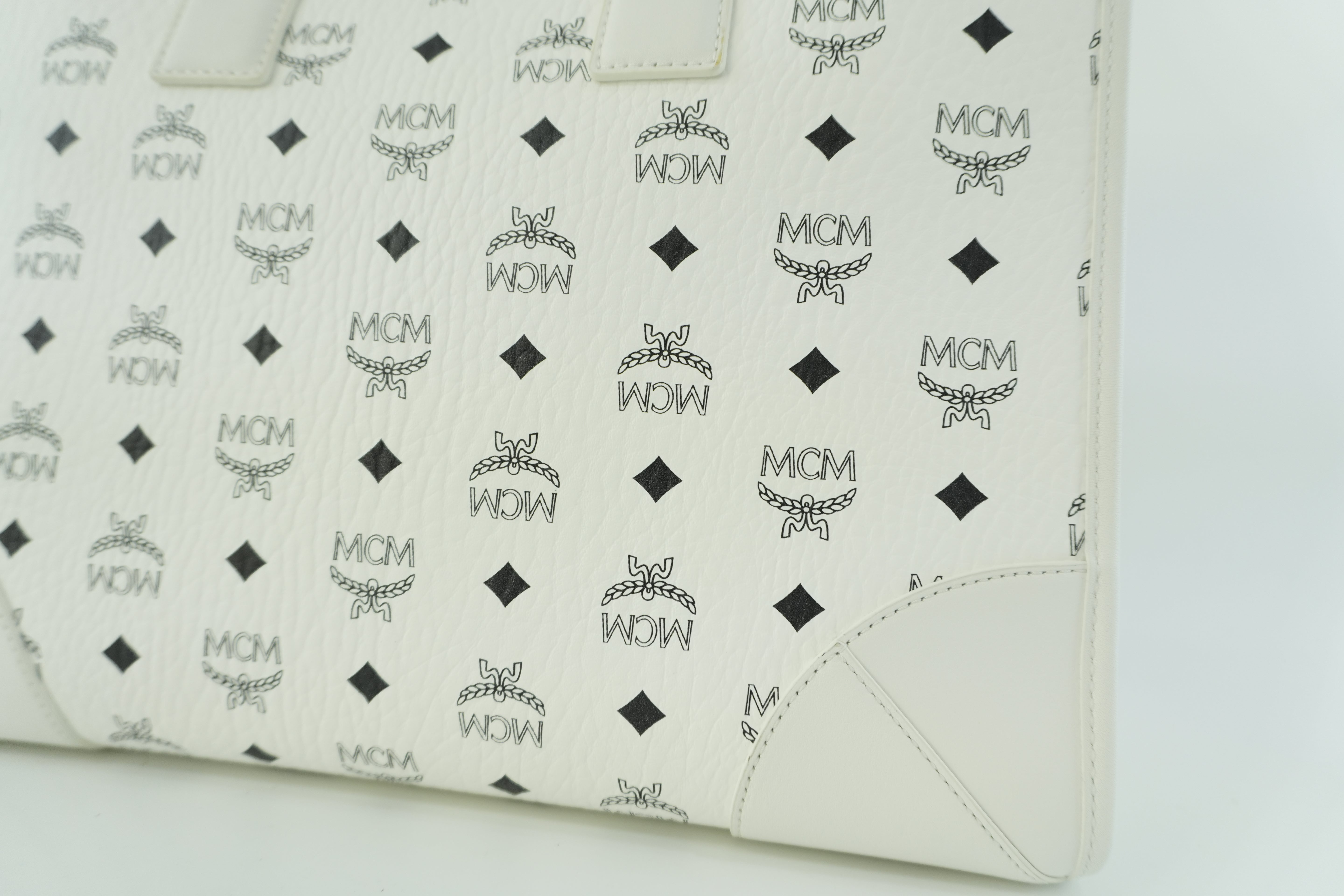 MCM Two Way Tote Bag White Used