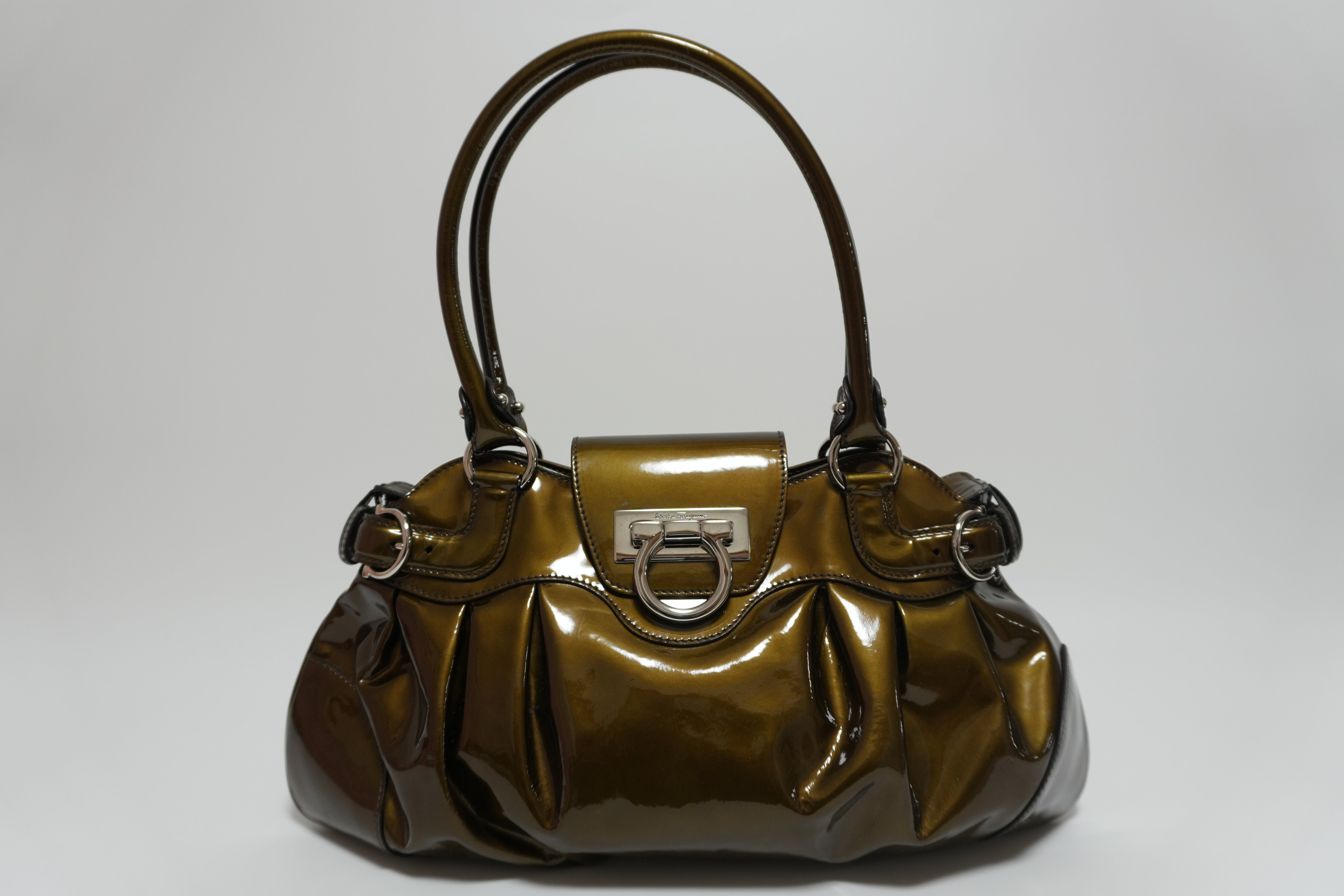 Ferragamo Enamel Gaccini Handbag Brown Used