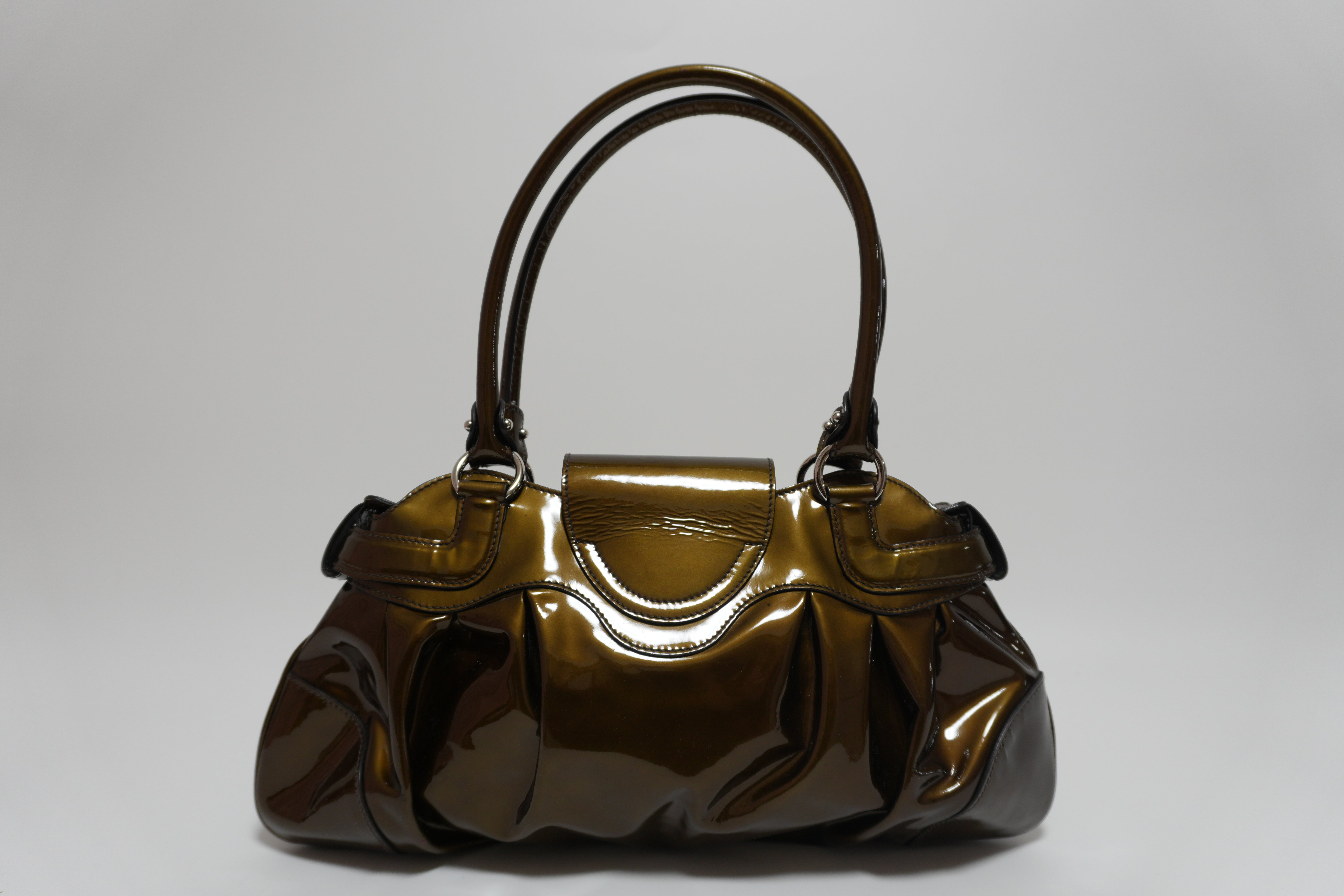 Ferragamo Enamel Gaccini Handbag Brown Used