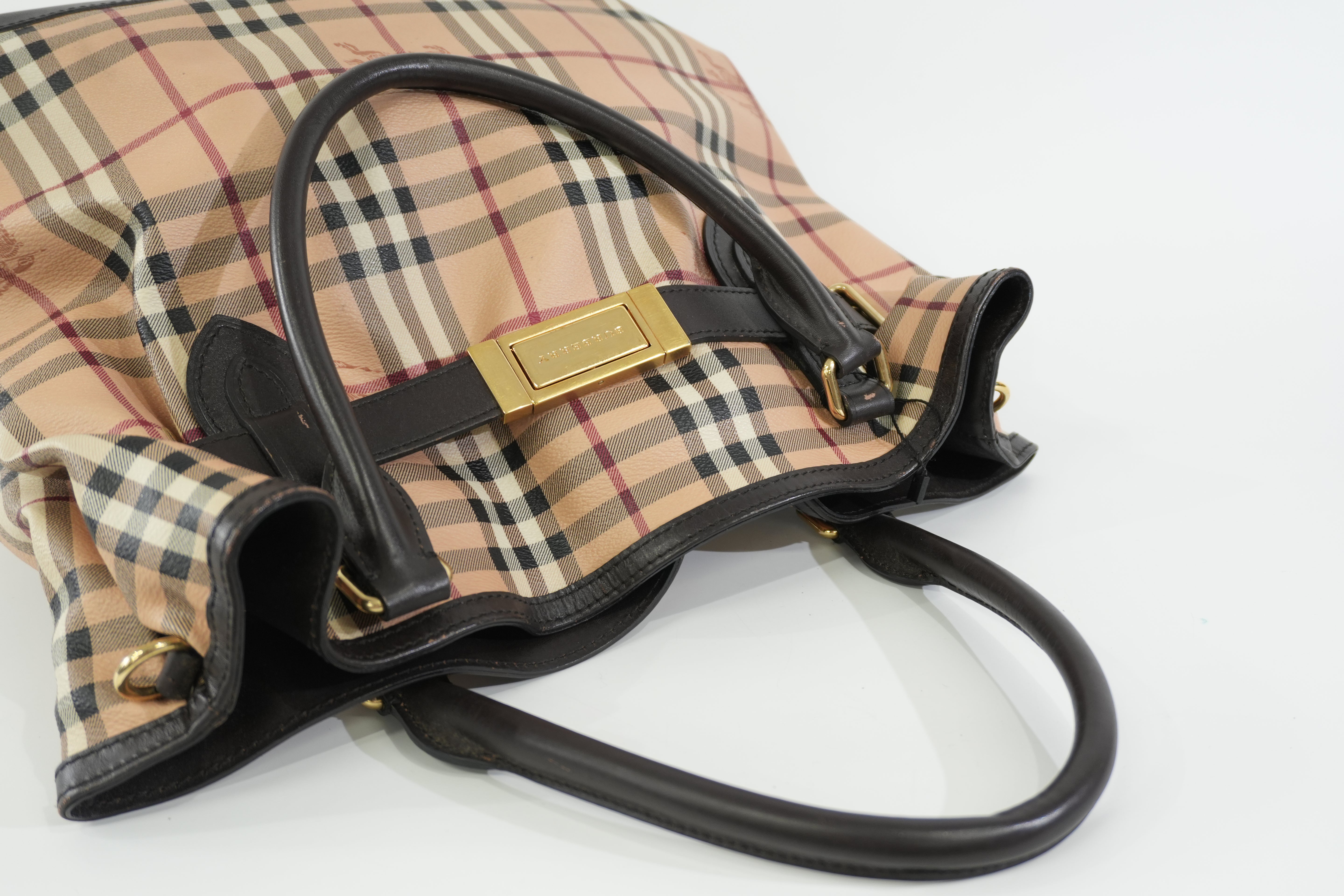 Pre-owned Burberry Haymarket Check Golderton Tote Bag Beige