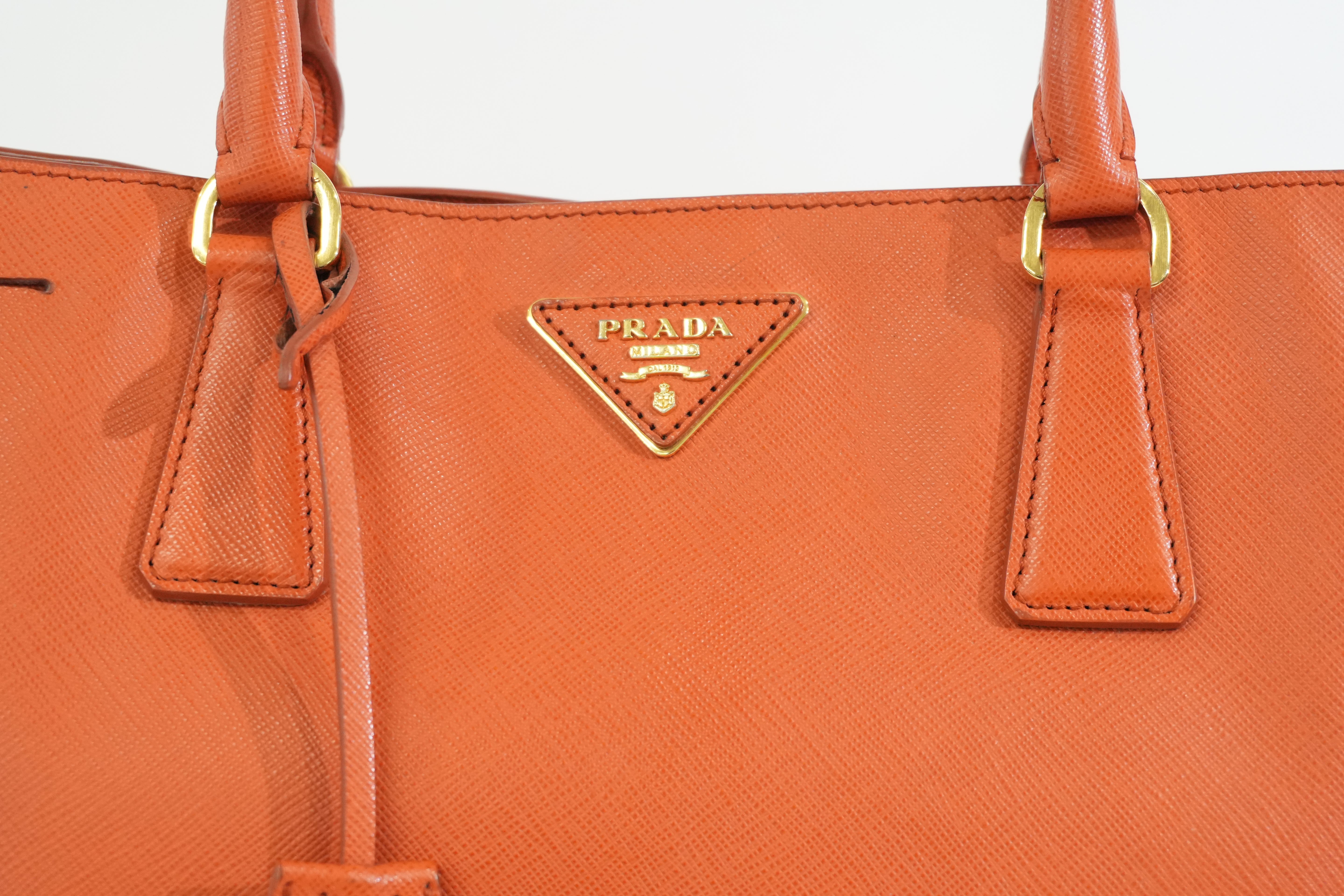 Pre-owned Prada Galleria Saffiano Tote Bag Orange