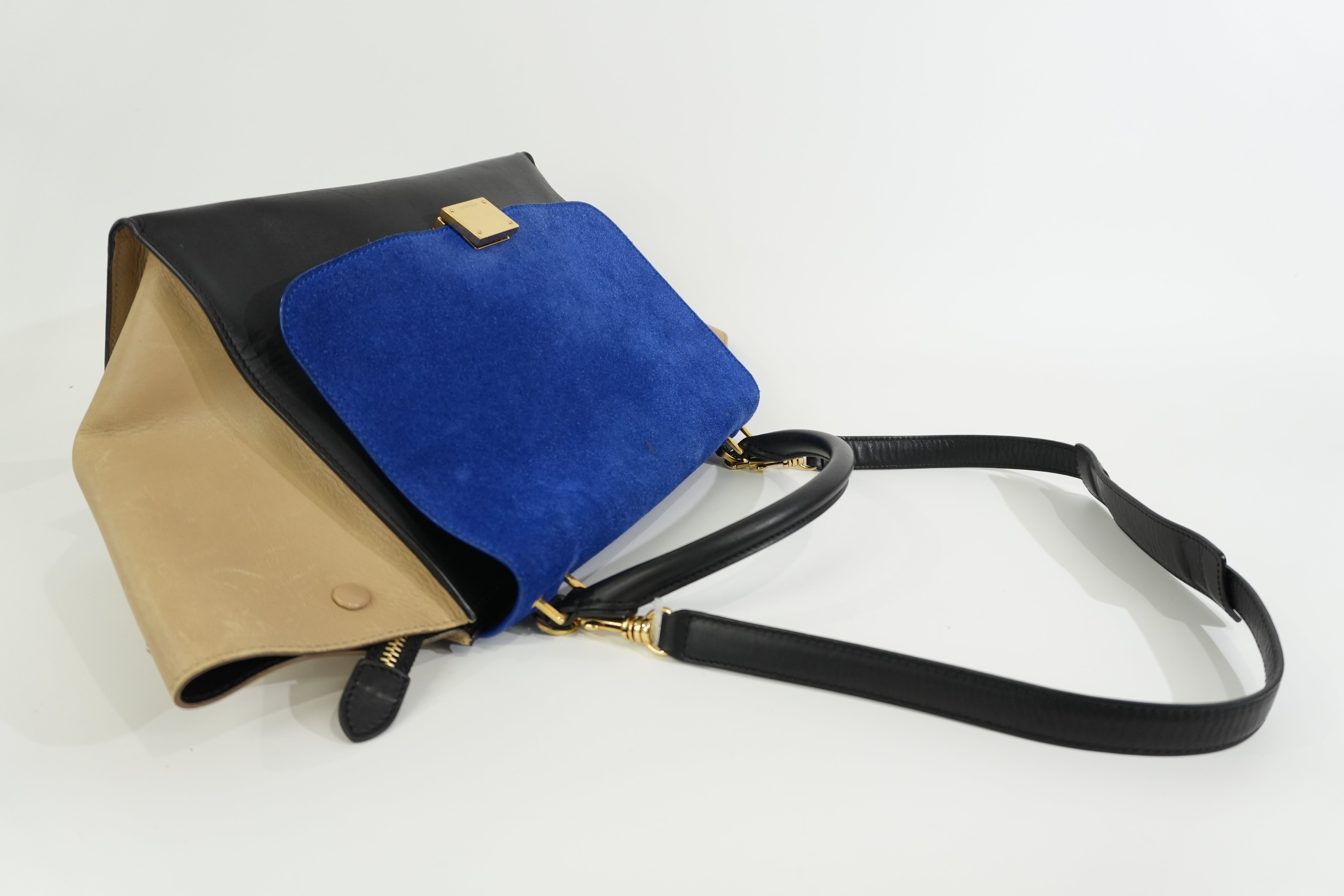 Pre-owned Celine Trapeze Two Way Shoulder Bag Tricolor Blue
