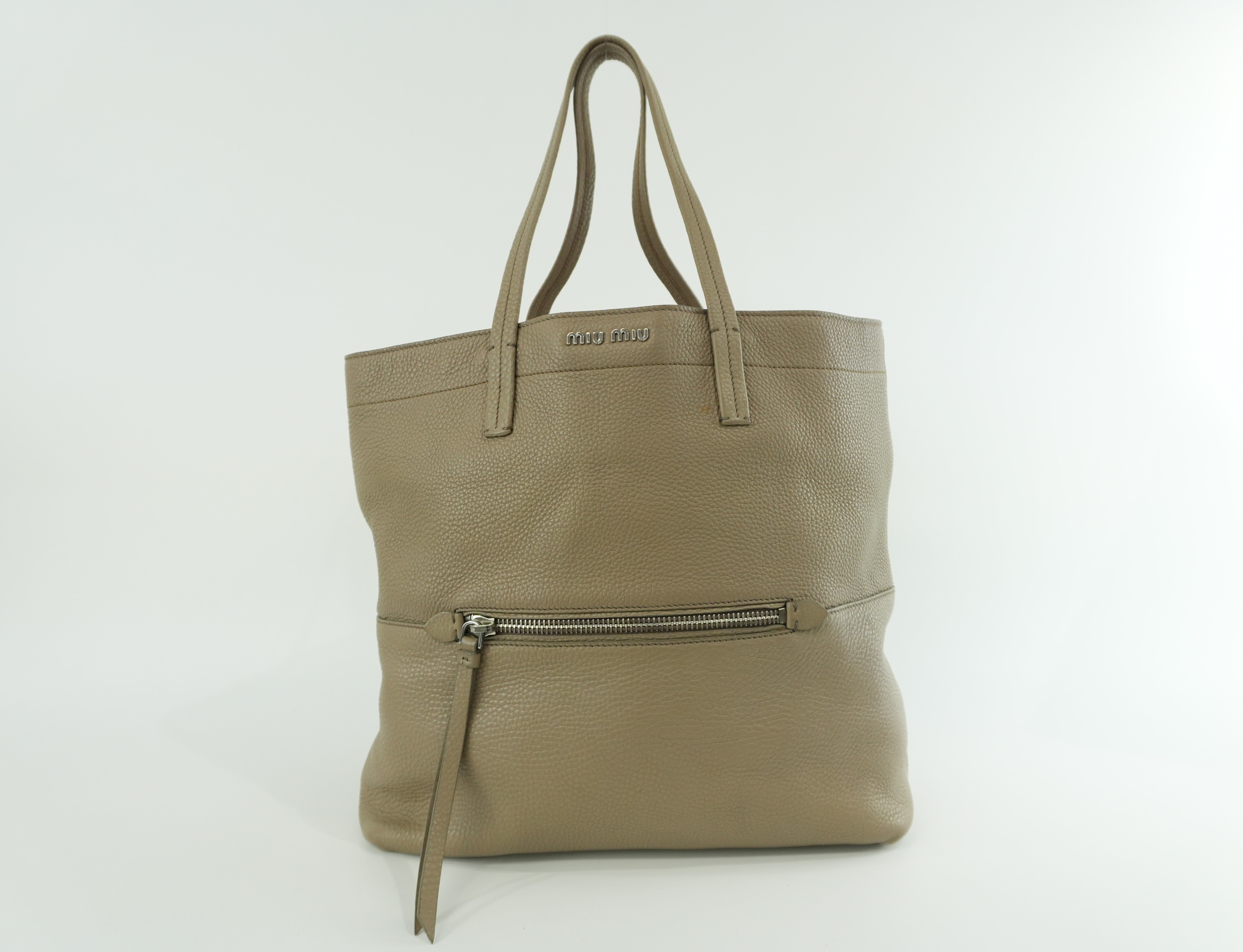 Miumiu Tote Bag Leather Beige Used
