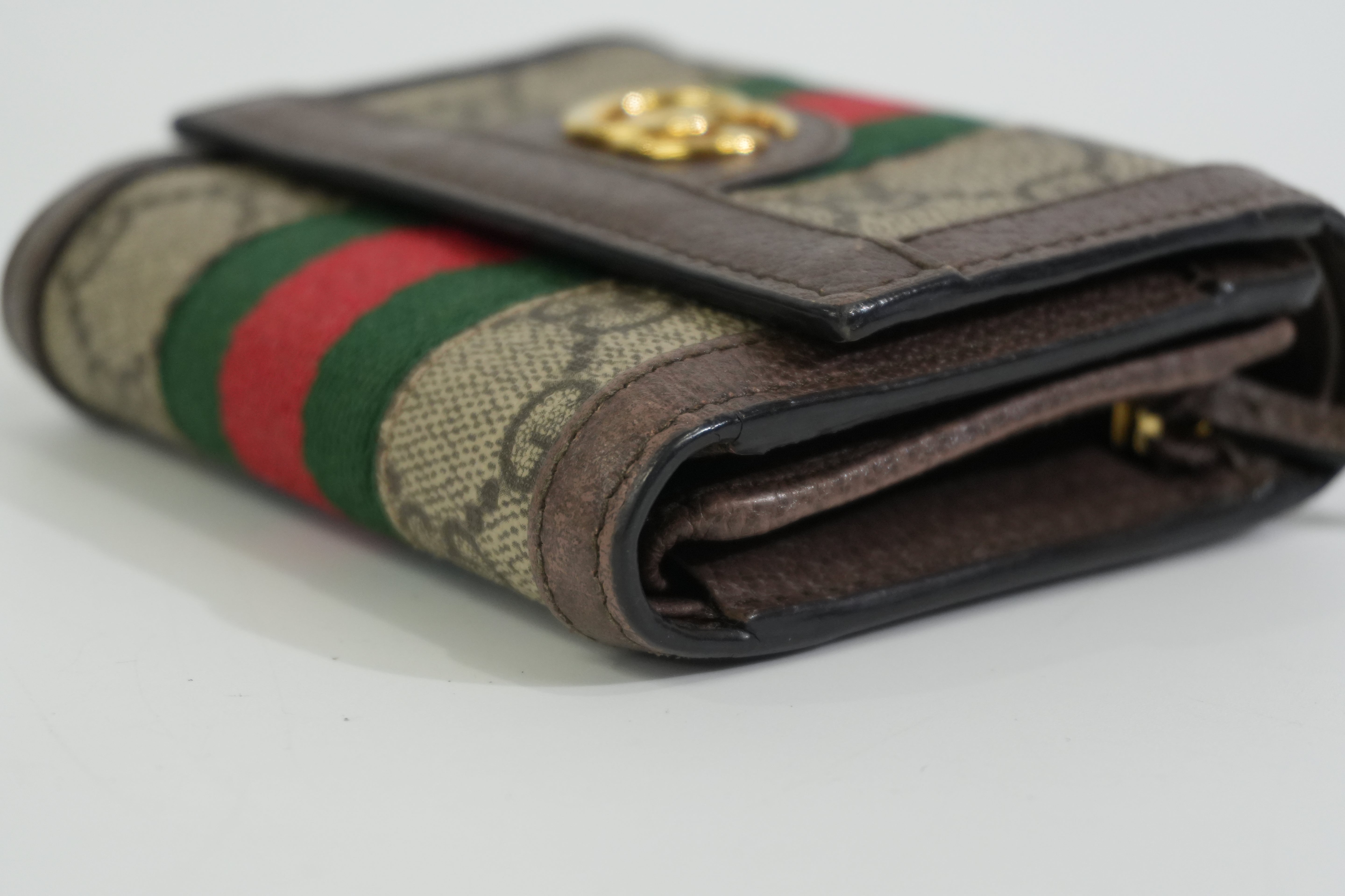 Pre-owned Gucci Ophidia Trifold Wallet Brown