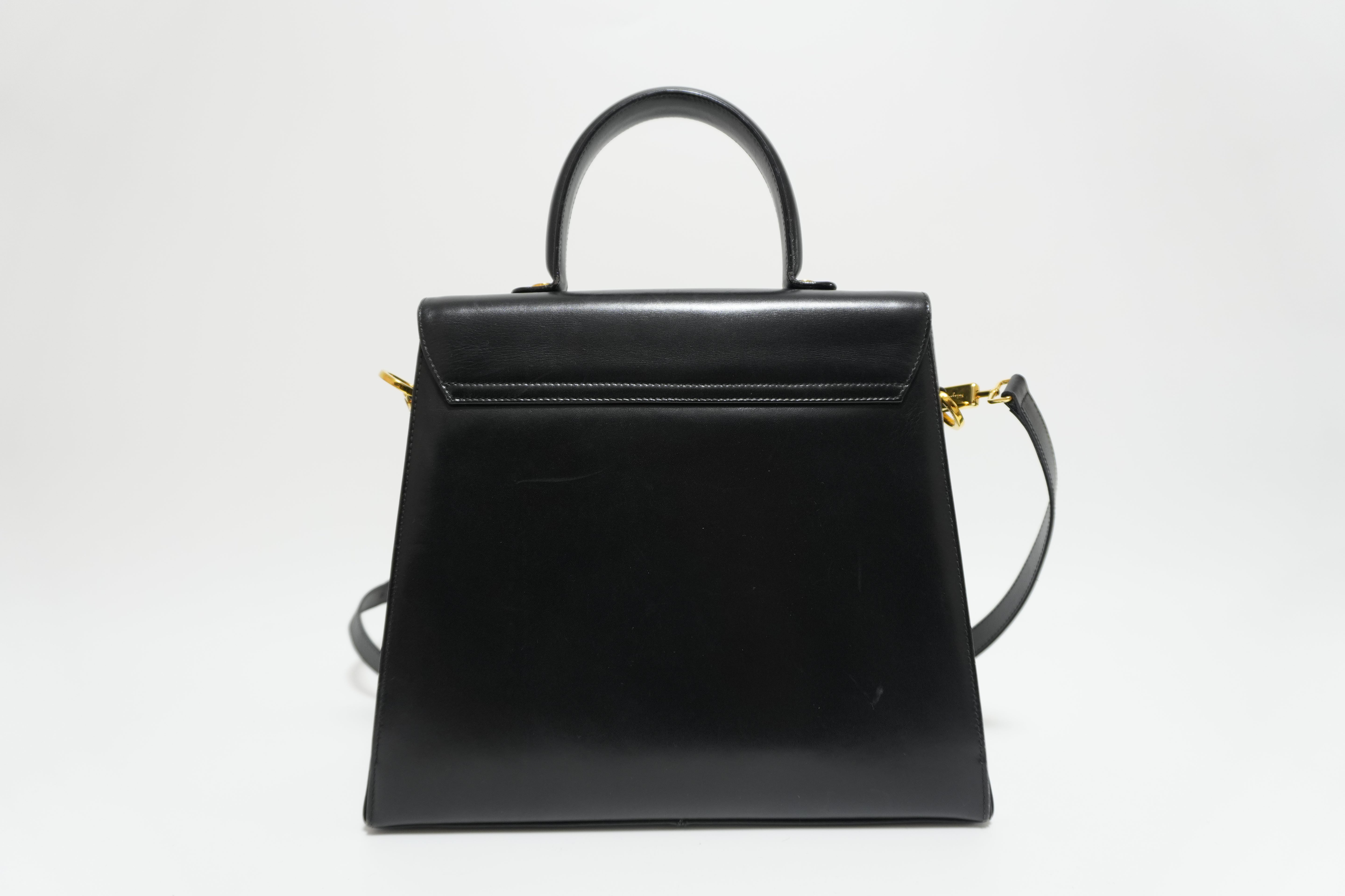 Ferragamo Gancini Handbag Black Leather Used