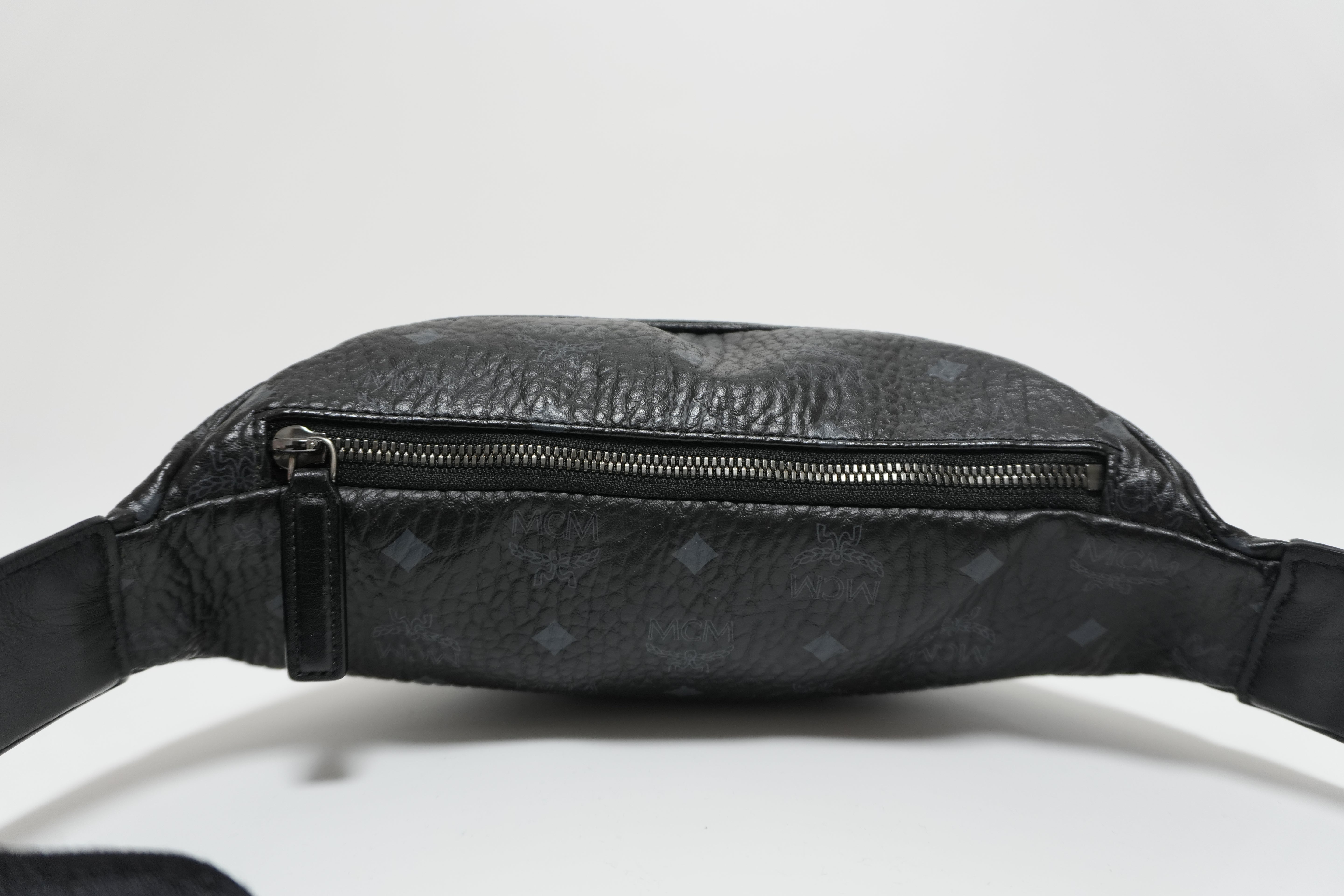 MCM Waist Bag Black Canvas Black Used