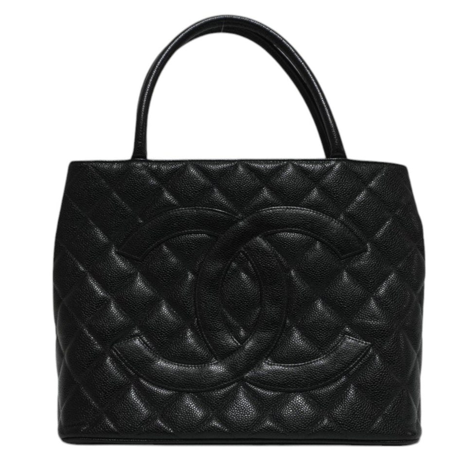 Chanel Medallion Handbag Black Caviar Skin Used