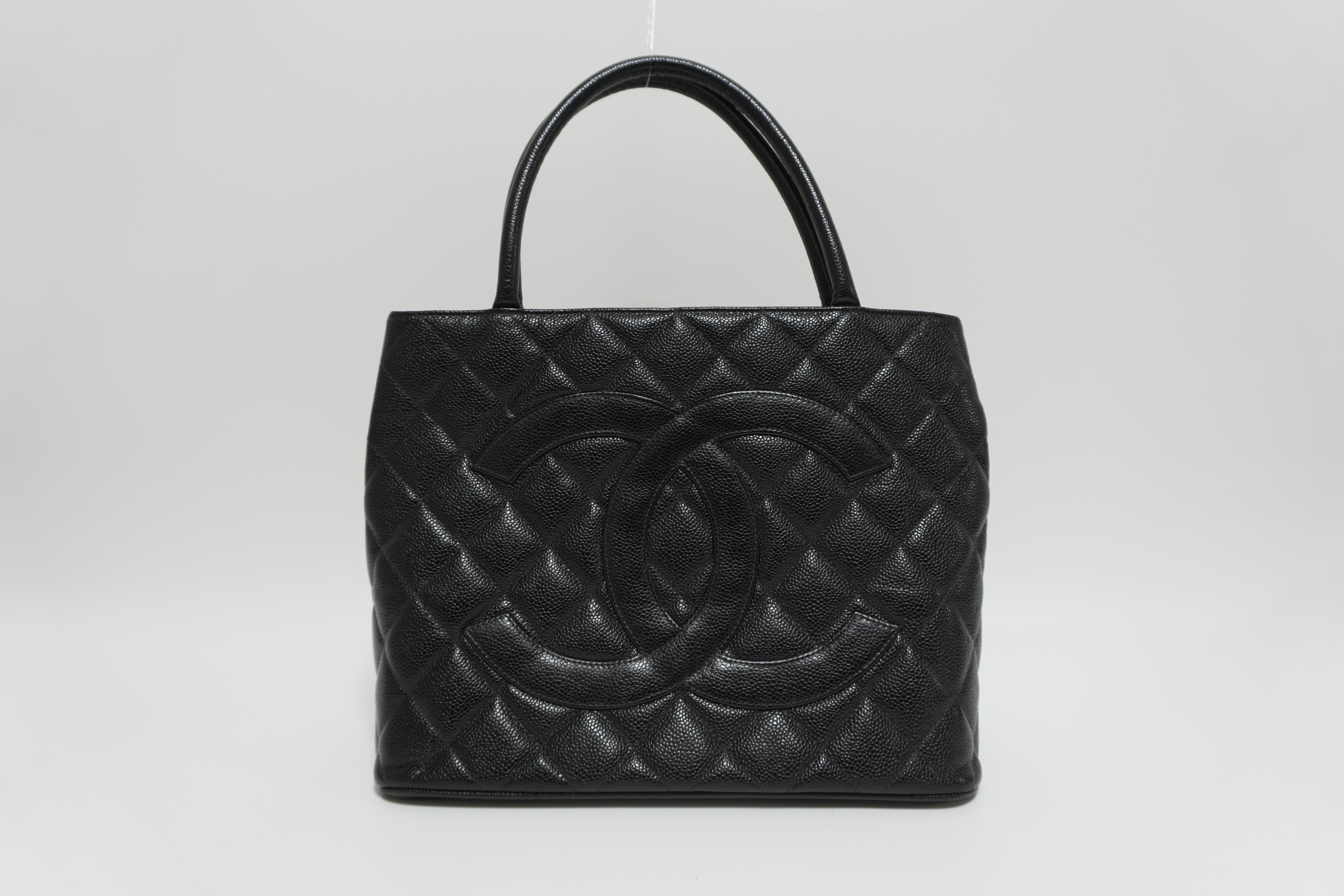 Chanel Medallion Handbag Black Caviar Skin Used