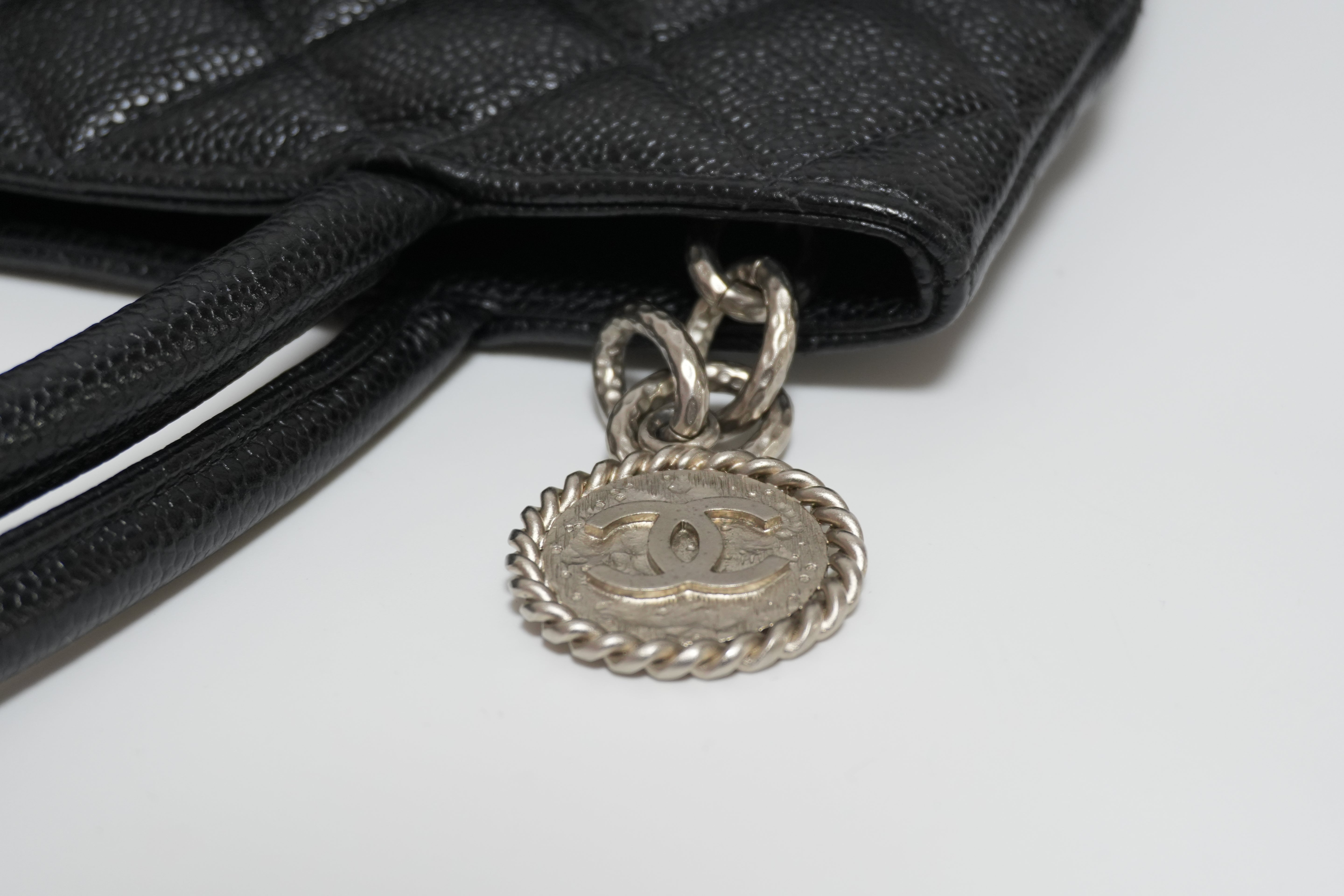 Chanel Medallion Handbag Black Caviar Skin Used