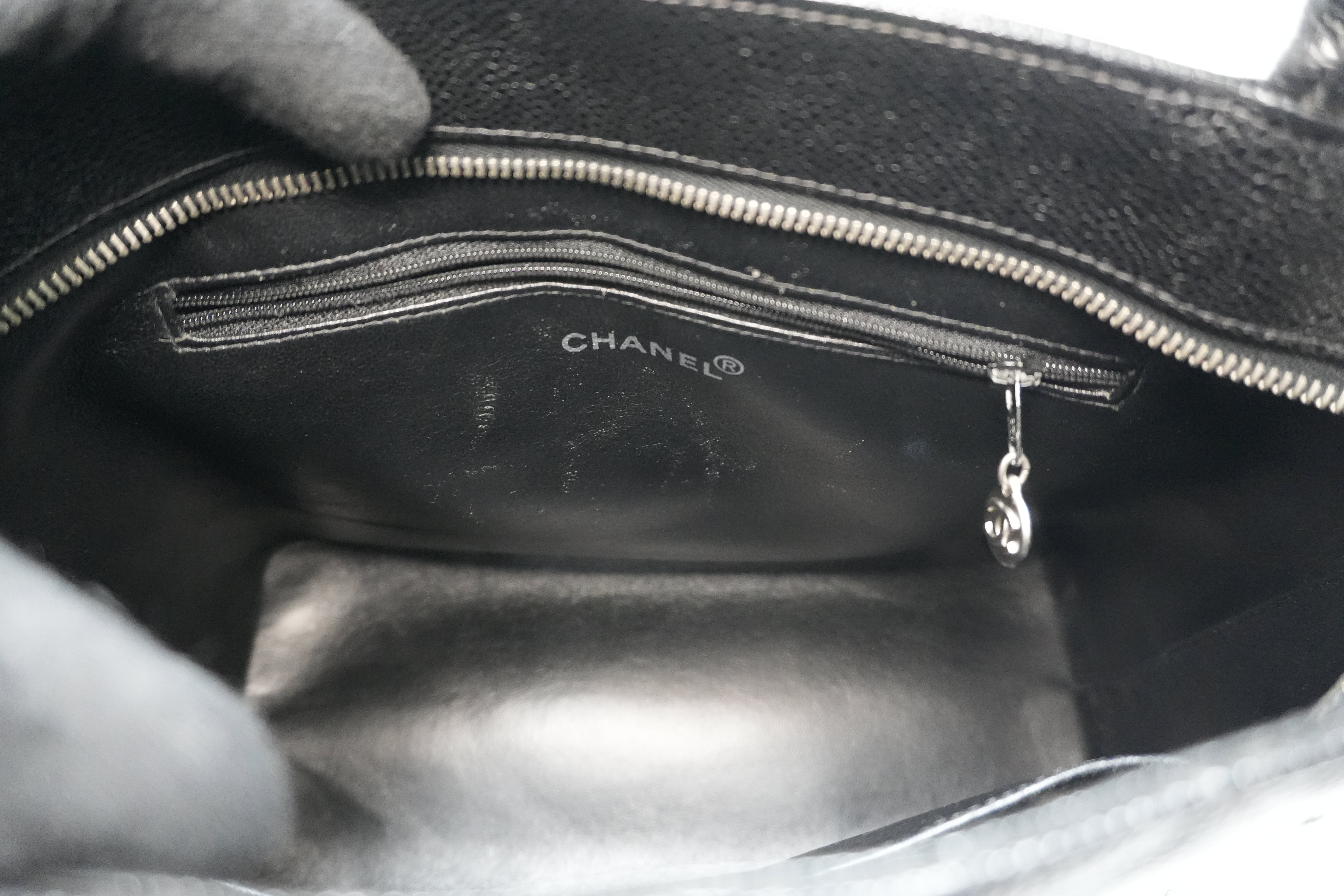 Chanel Medallion Handbag Black Caviar Skin Used