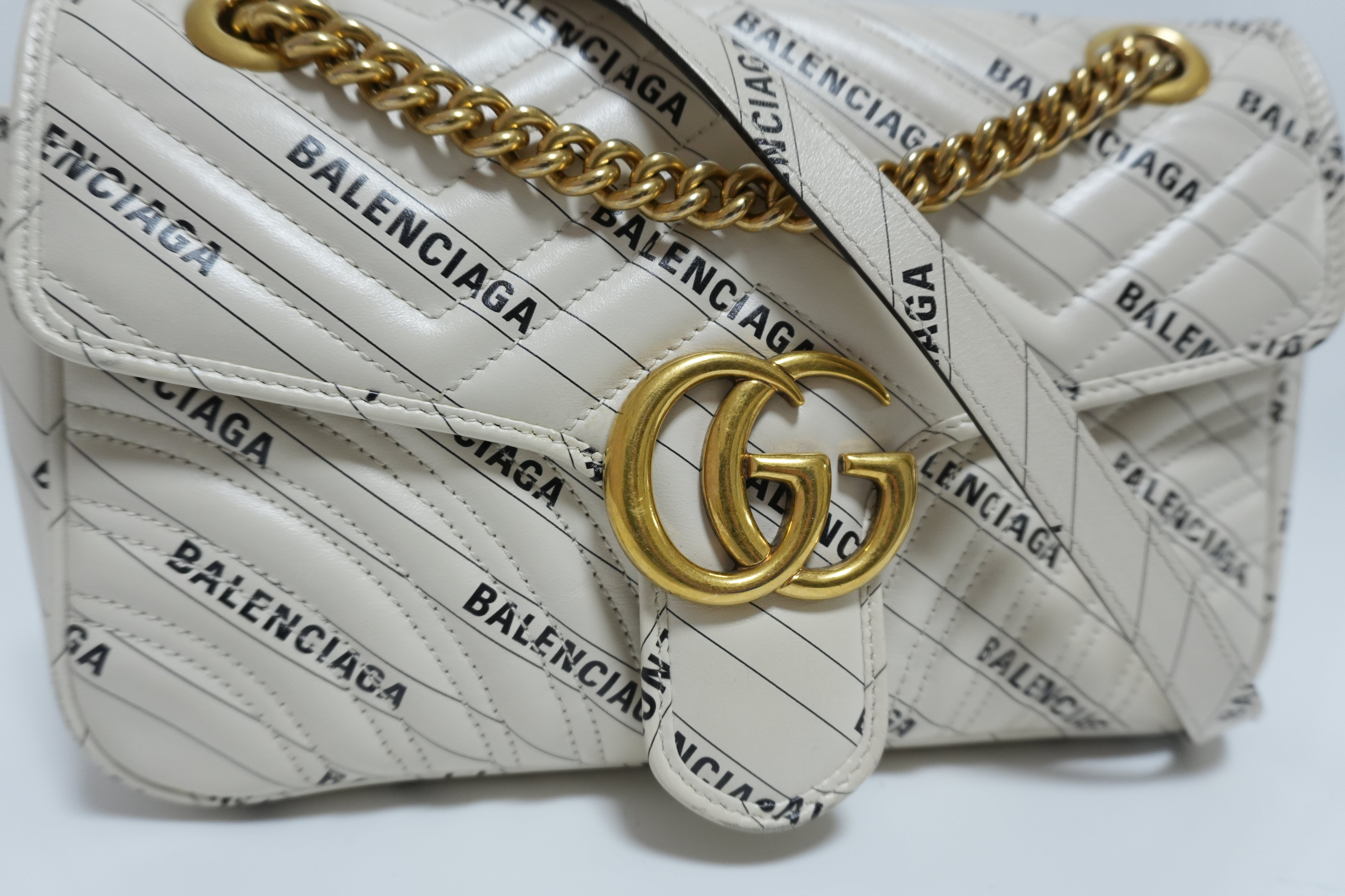 Gucci Balenciaga Marmont Shoulder Flap Bag Ivory Used