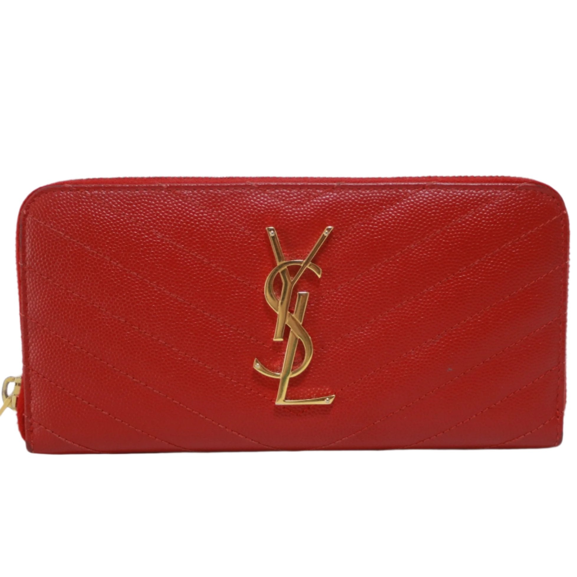 YSL Zippy Long Wallet Red Used