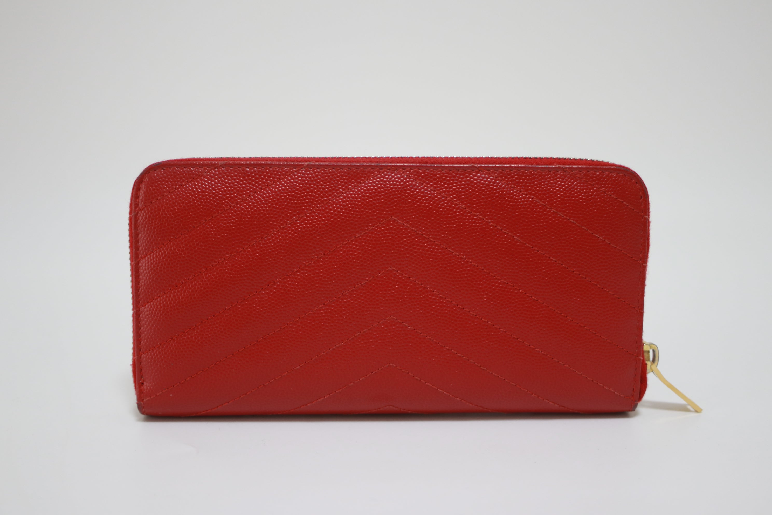 YSL Zippy Long Wallet Red Used