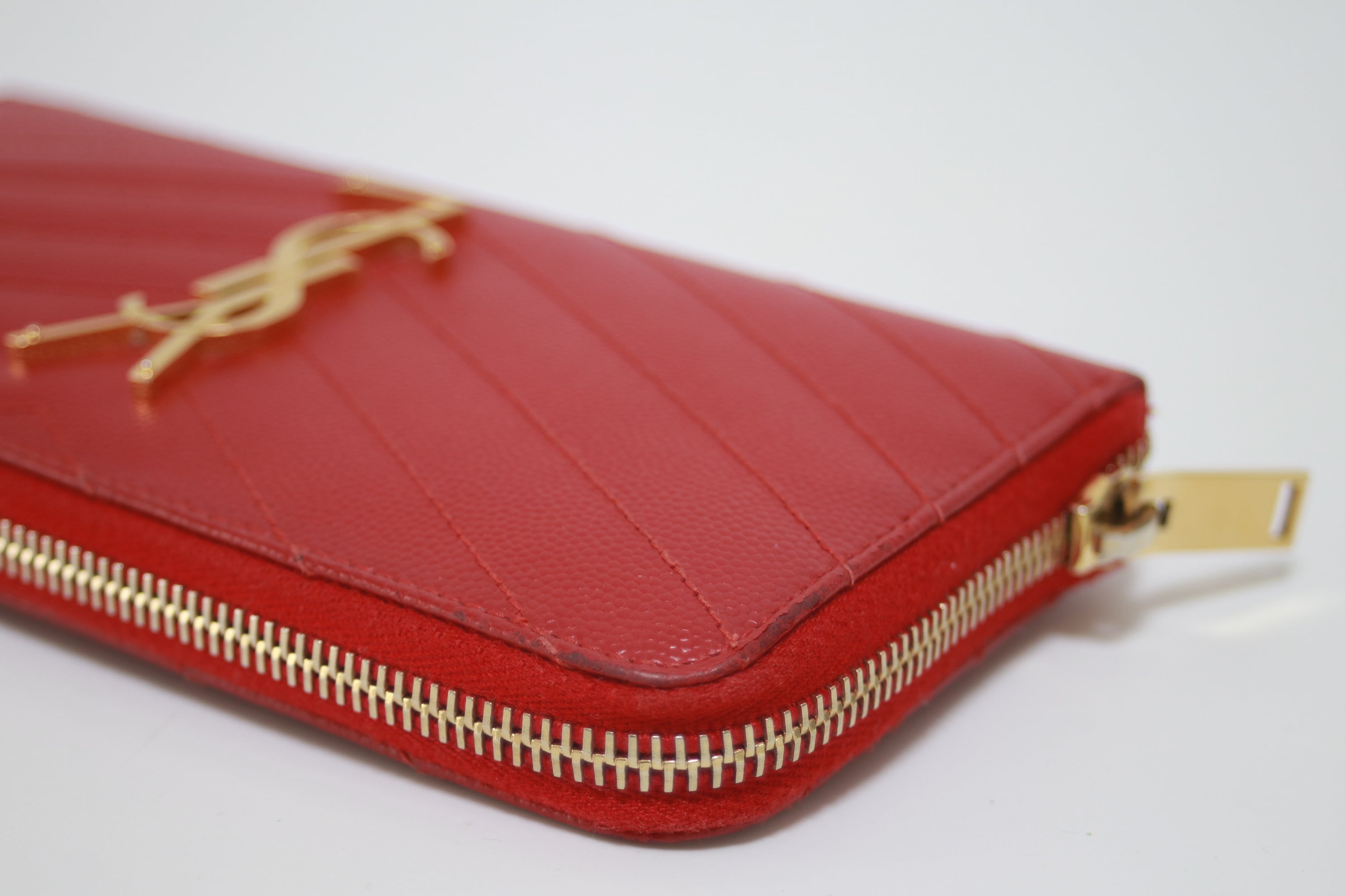 YSL Zippy Long Wallet Red Used