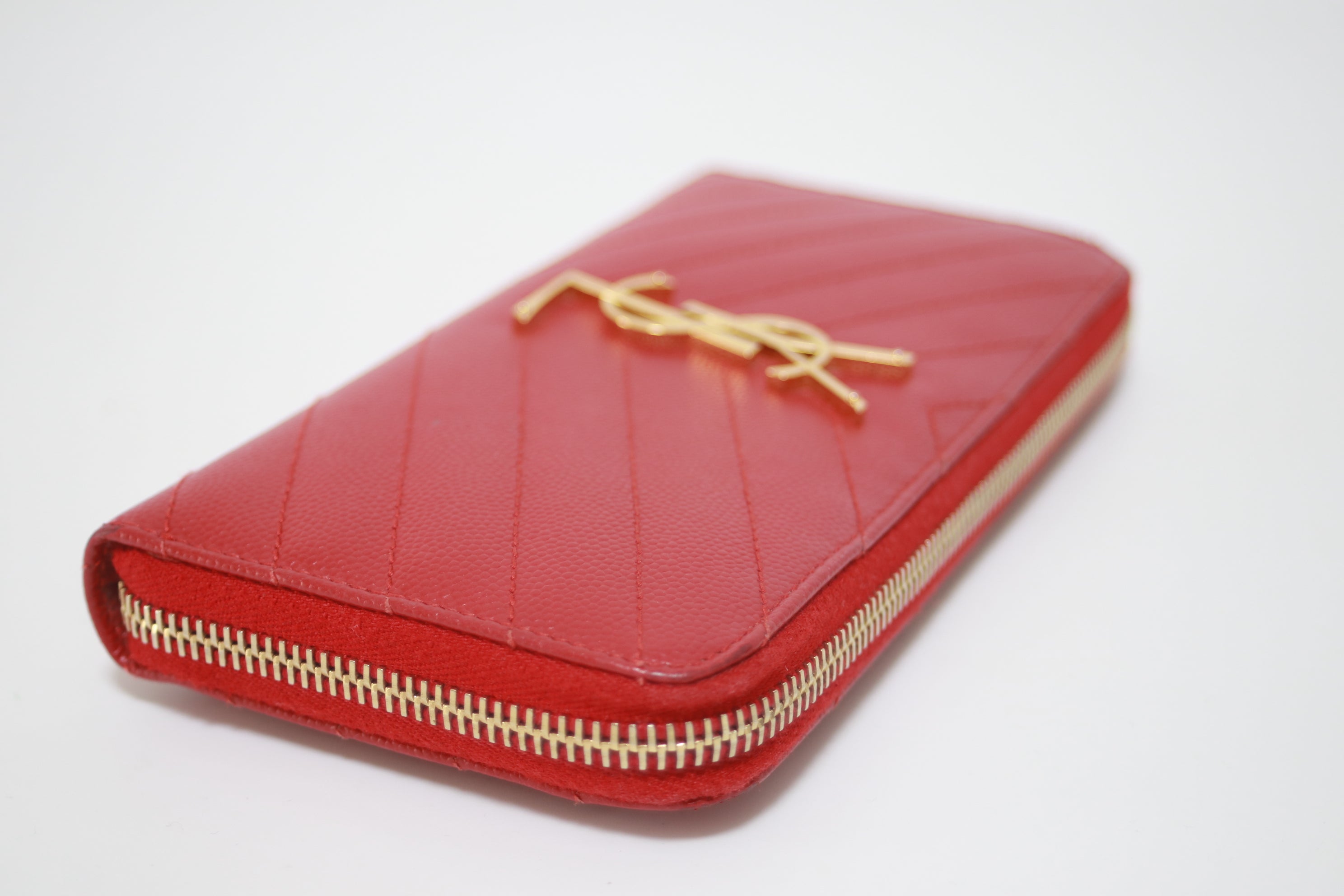 YSL Zippy Long Wallet Red Used