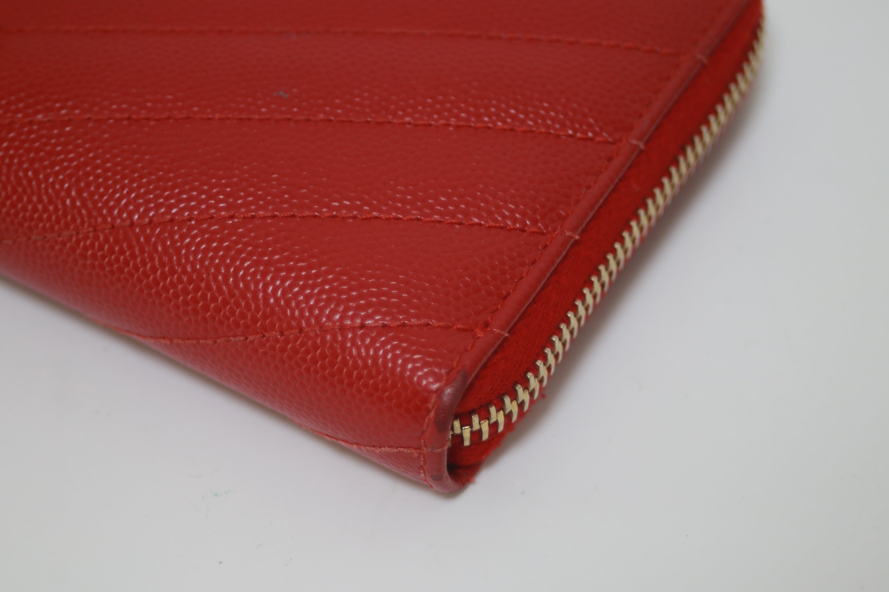 YSL Zippy Long Wallet Red Used