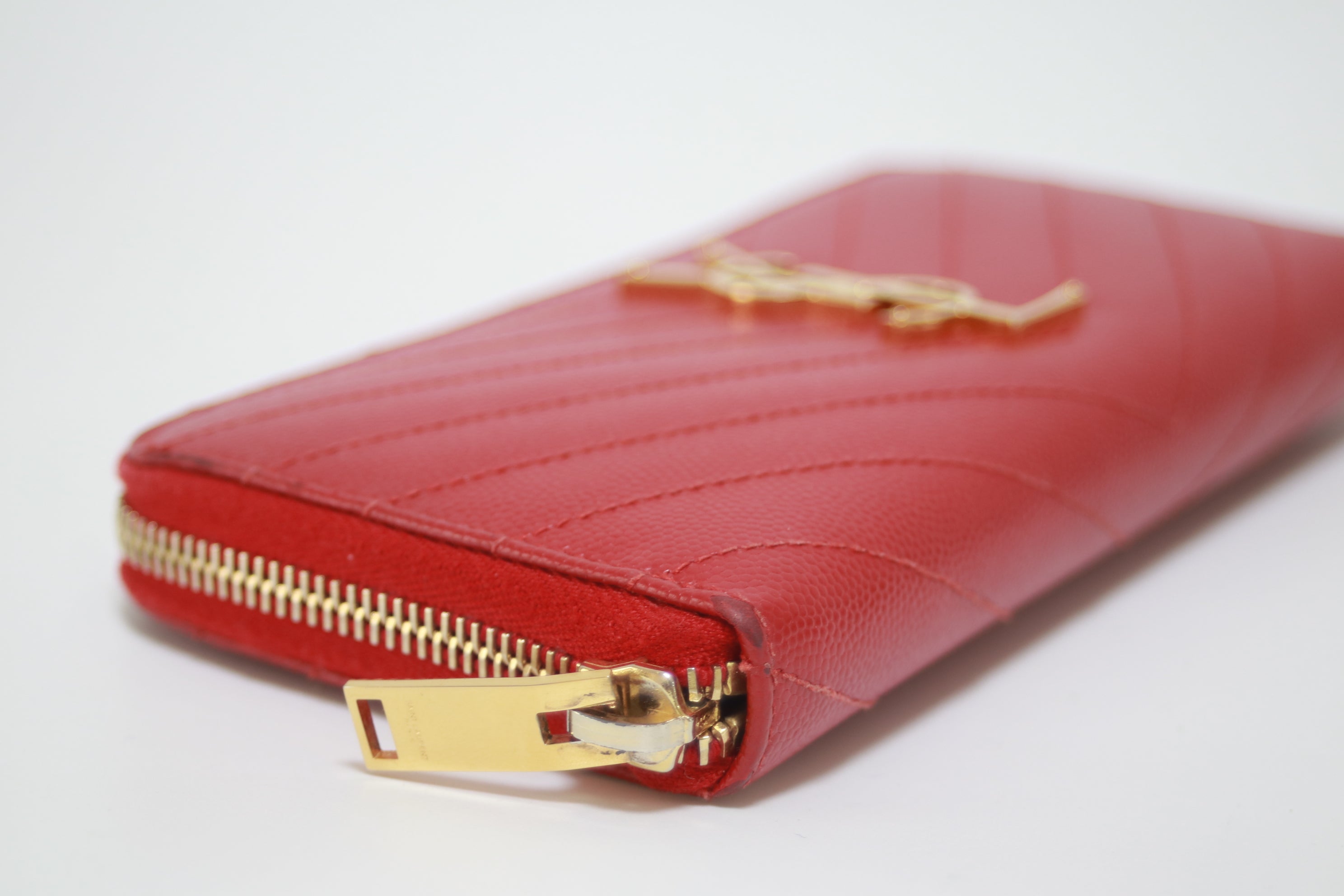 YSL Zippy Long Wallet Red Used