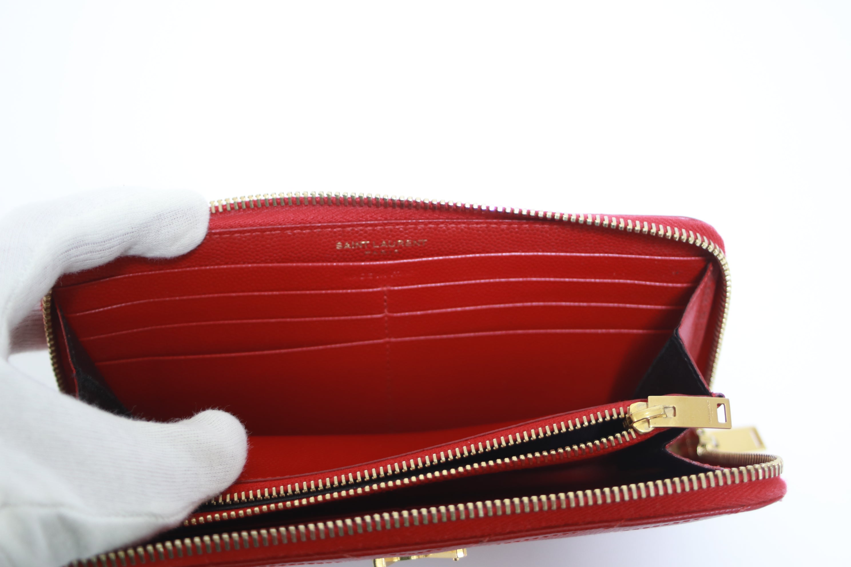 YSL Zippy Long Wallet Red Used