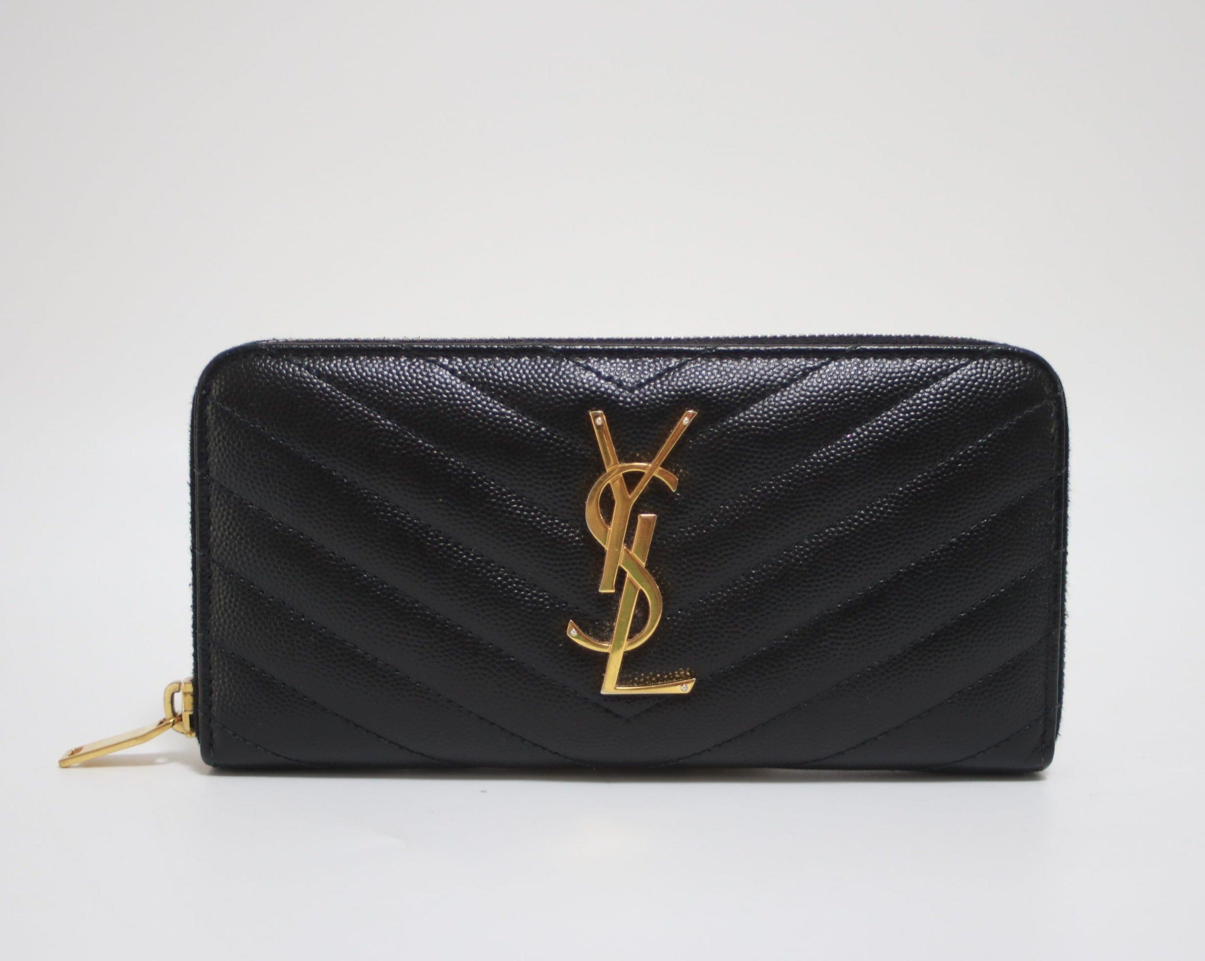 YSL Zippy Long Wallet Black Used (7844)