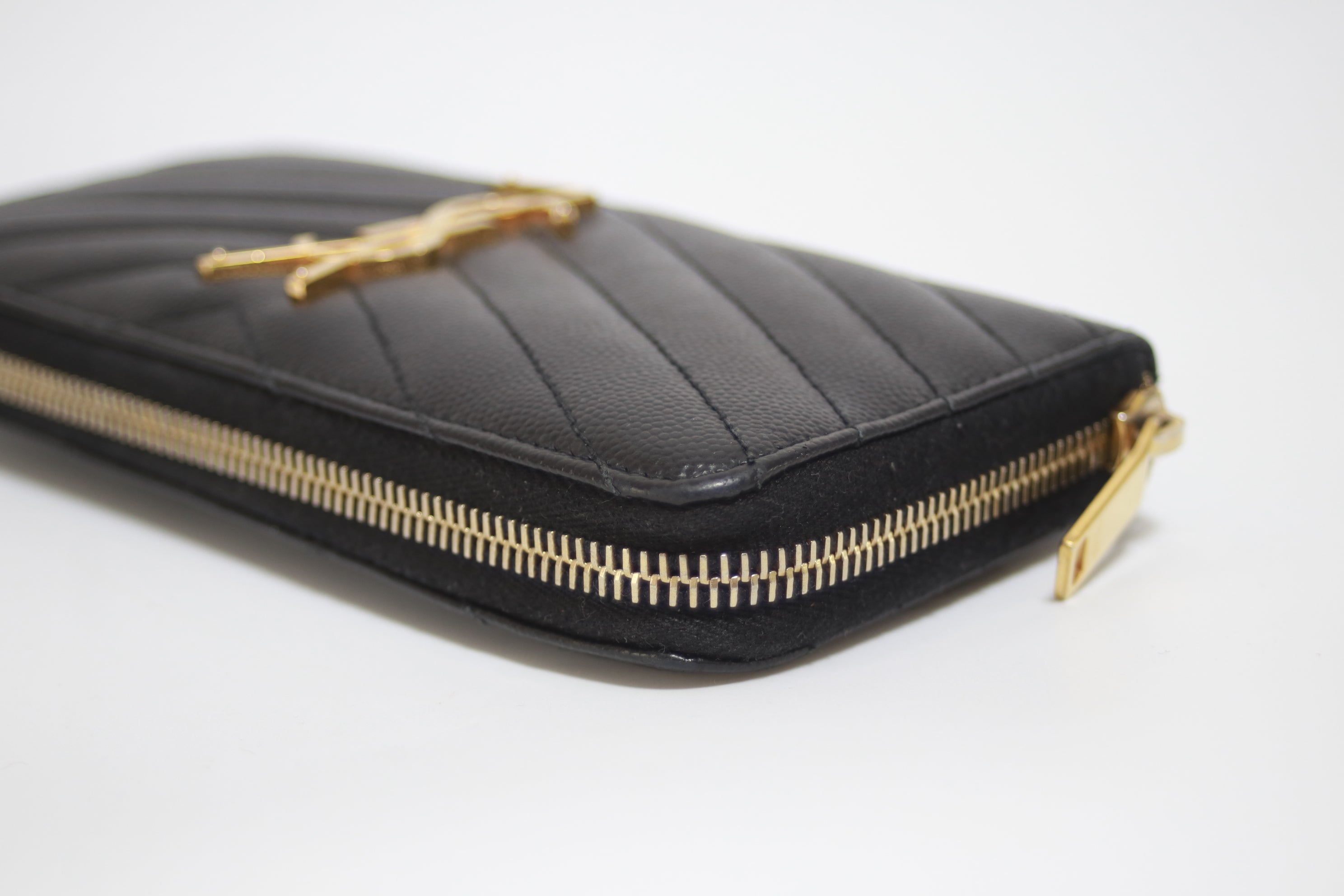 YSL Zippy Long Wallet Black Used (7844)