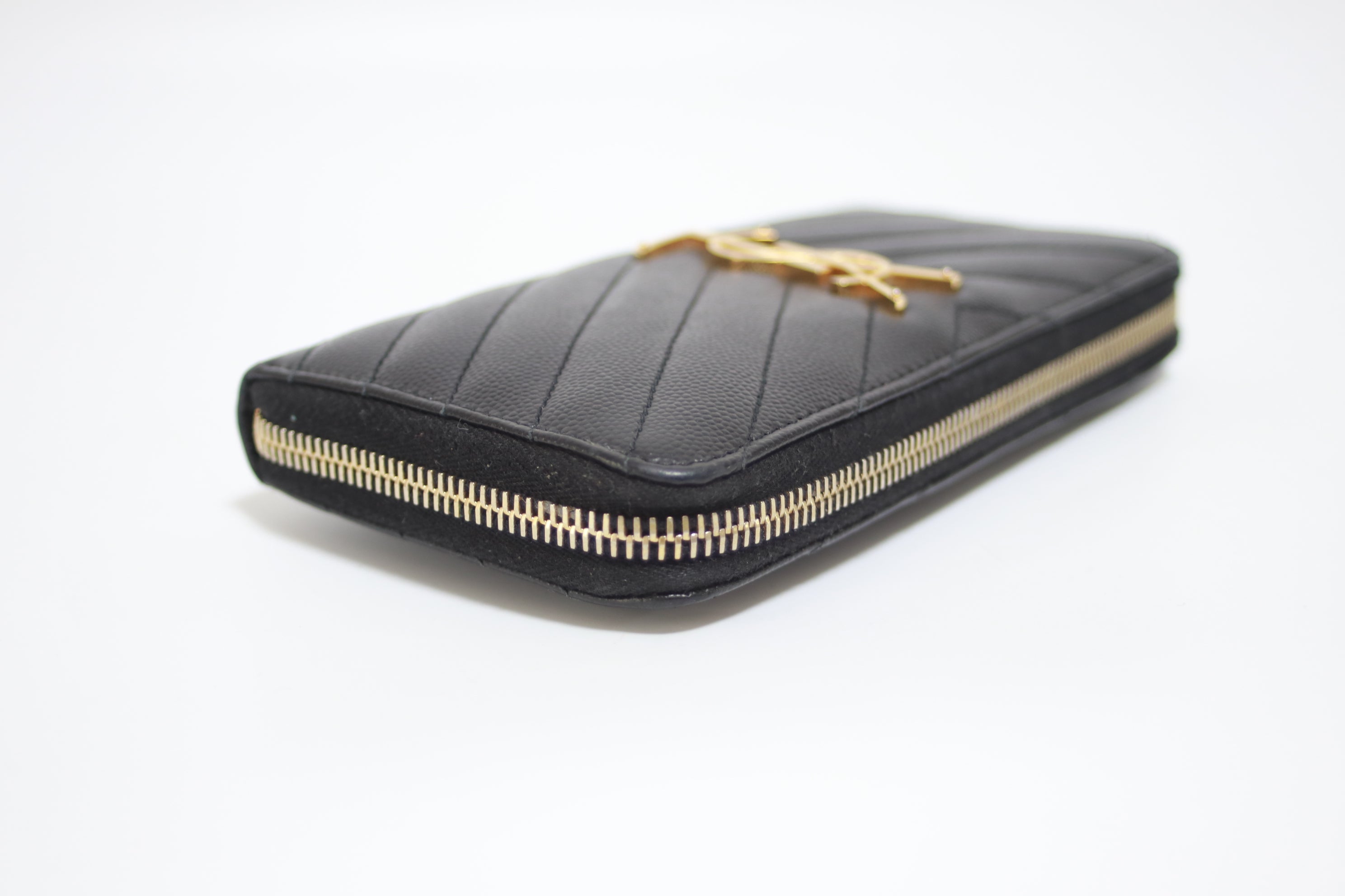 YSL Zippy Long Wallet Black Used (7844)