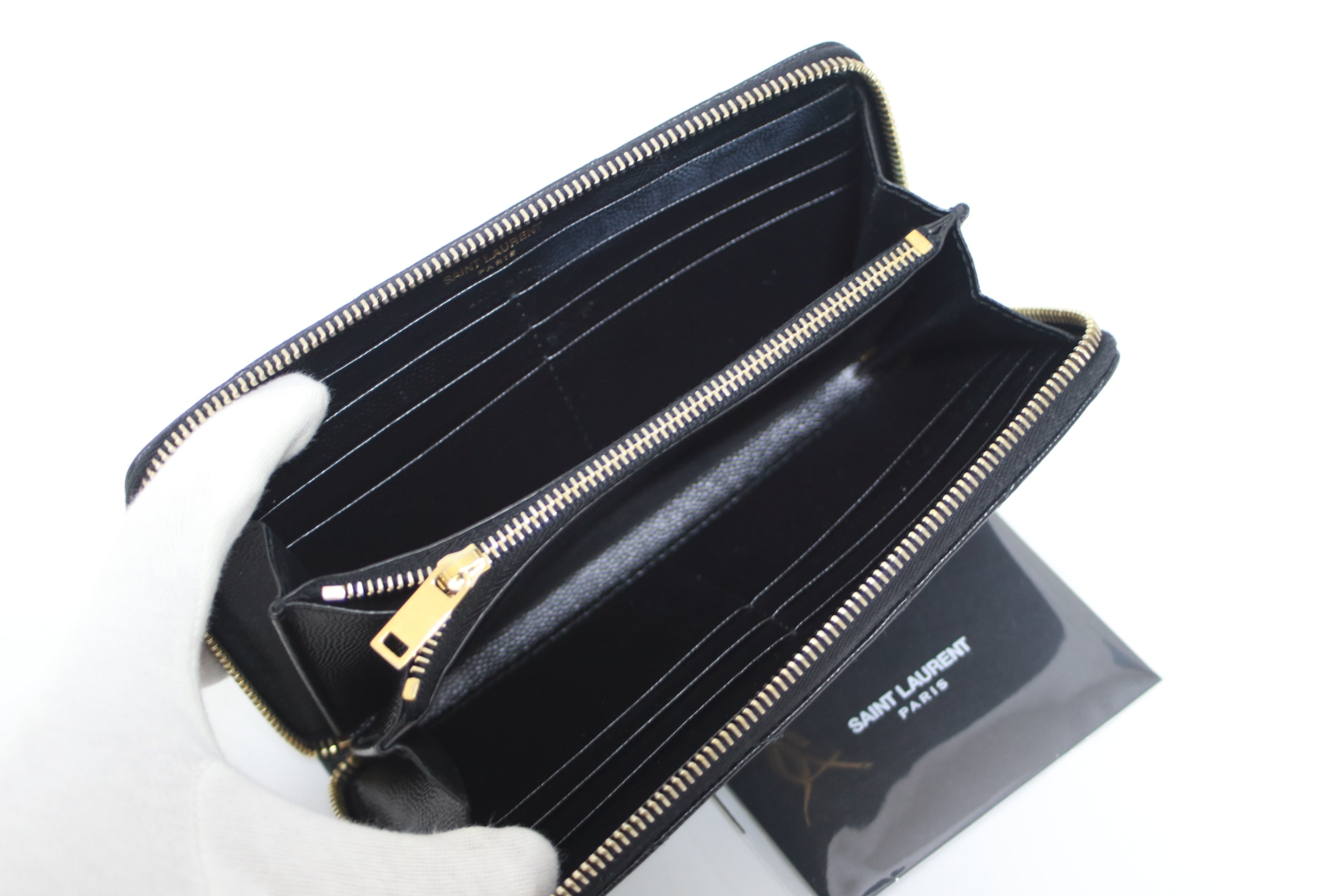 YSL Zippy Long Wallet Black Used