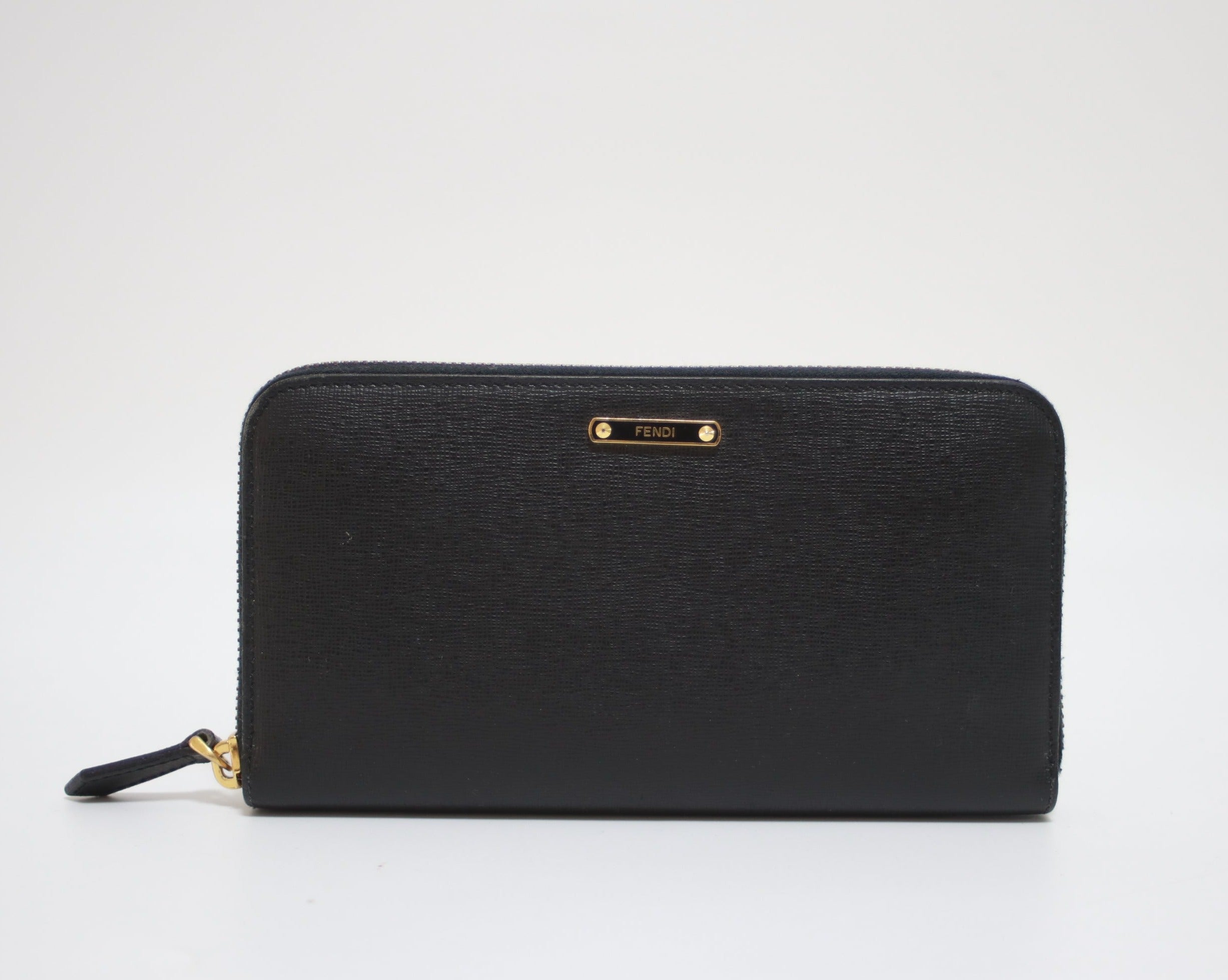 Fendi Long Wallet Leather Black Used (7848)