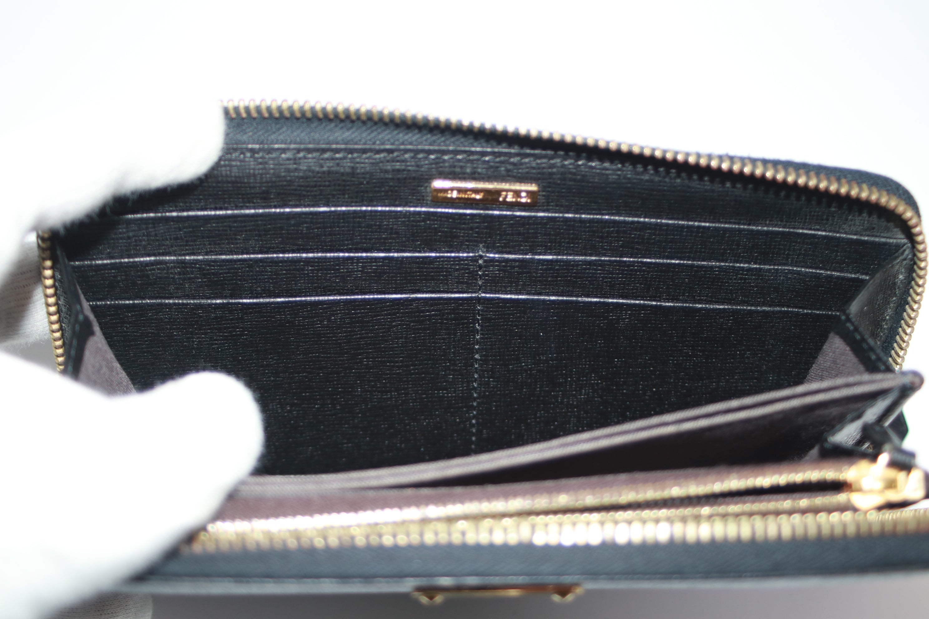 Fendi Long Wallet Leather Black Used