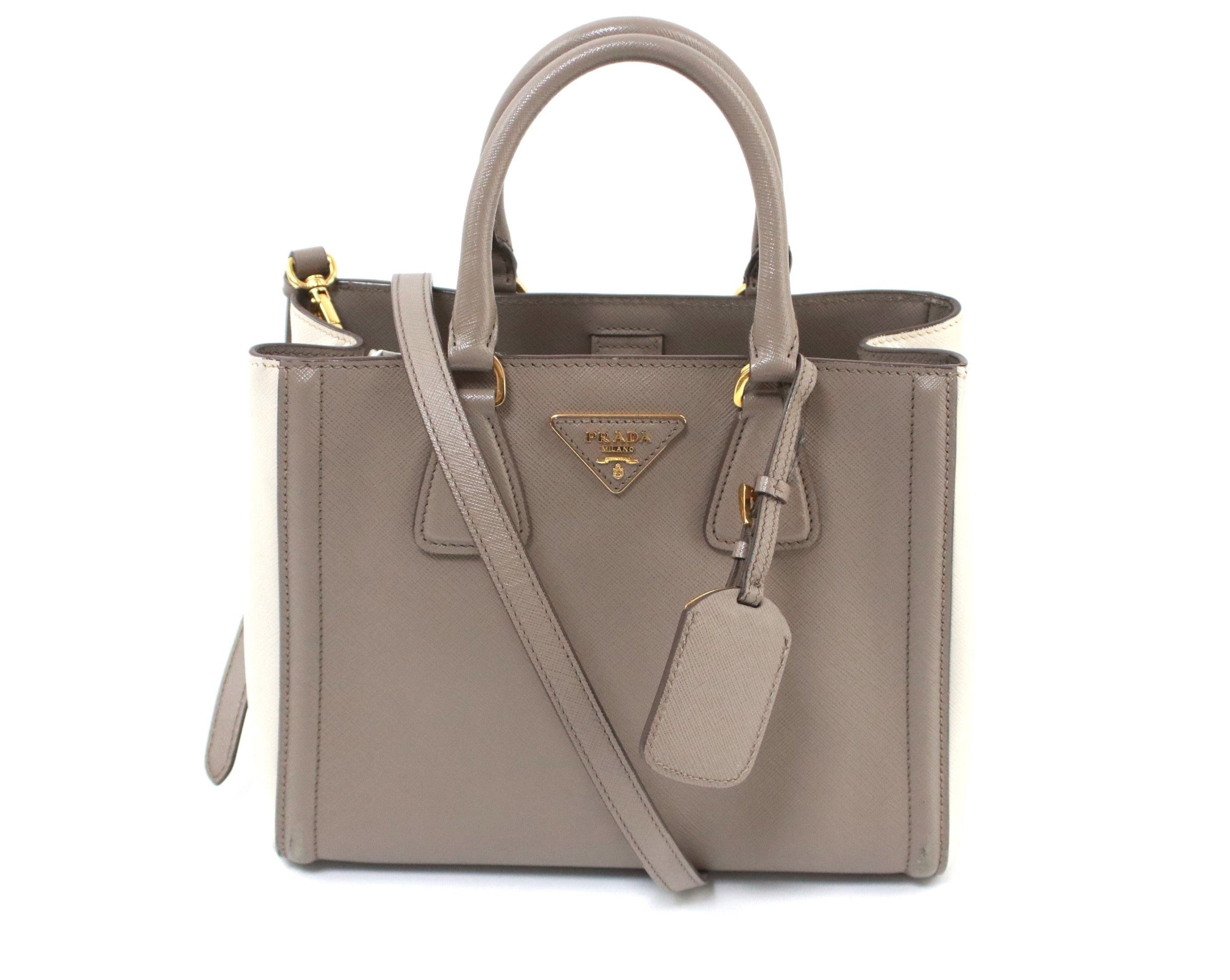 PRADA SAFFIANO TWO WAY/TWO TONE/GRAY AND WHITE USED (6871)