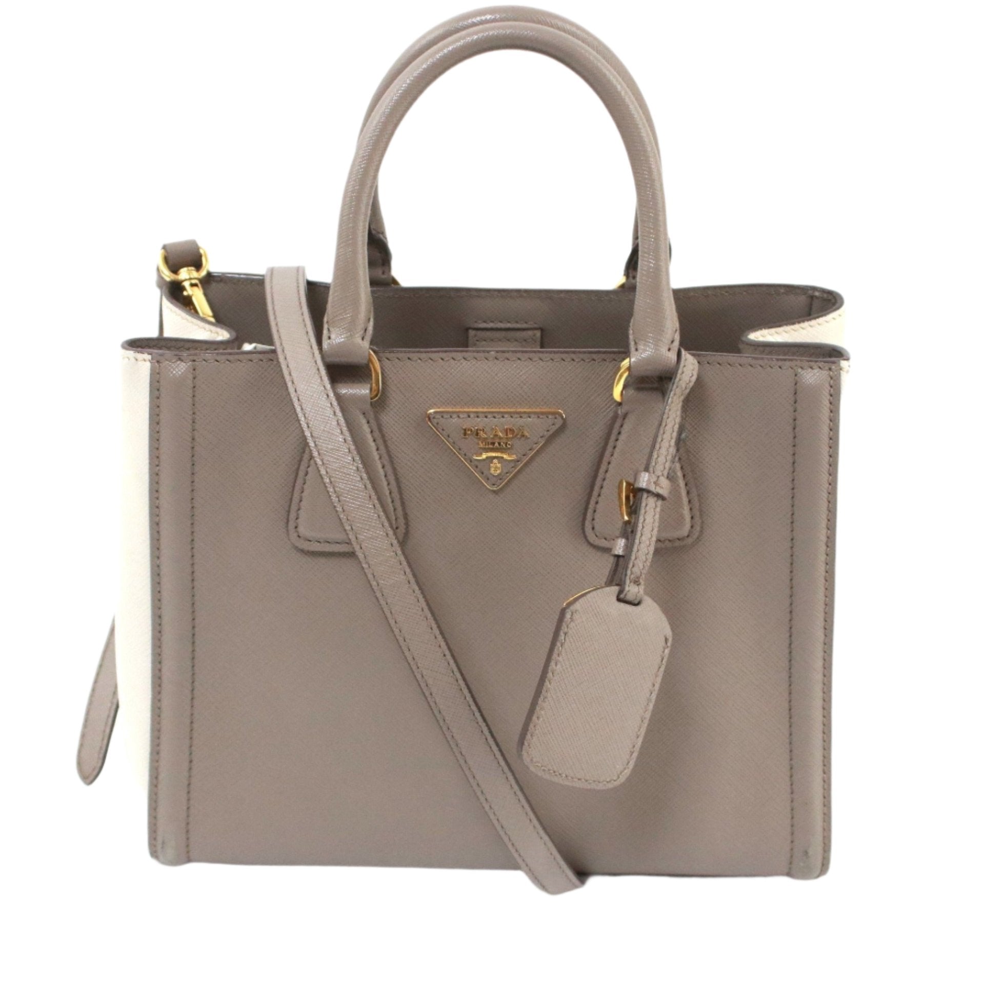 PRADA SAFFIANO TWO WAY/BICOLORE/GRIGIO E BIANCO USATO