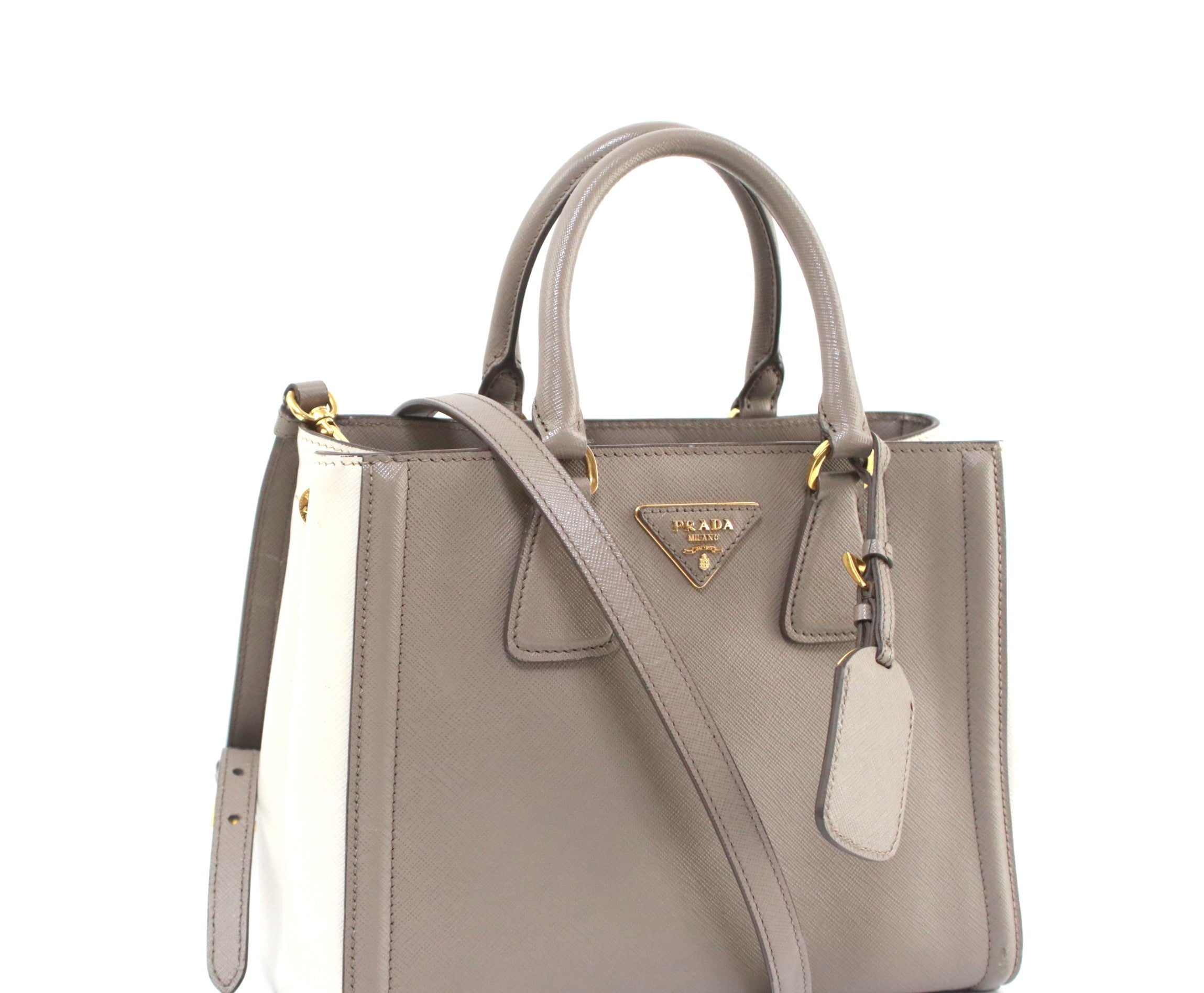 PRADA SAFFIANO TWO WAY/BICOLORE/GRIGIO E BIANCO USATO