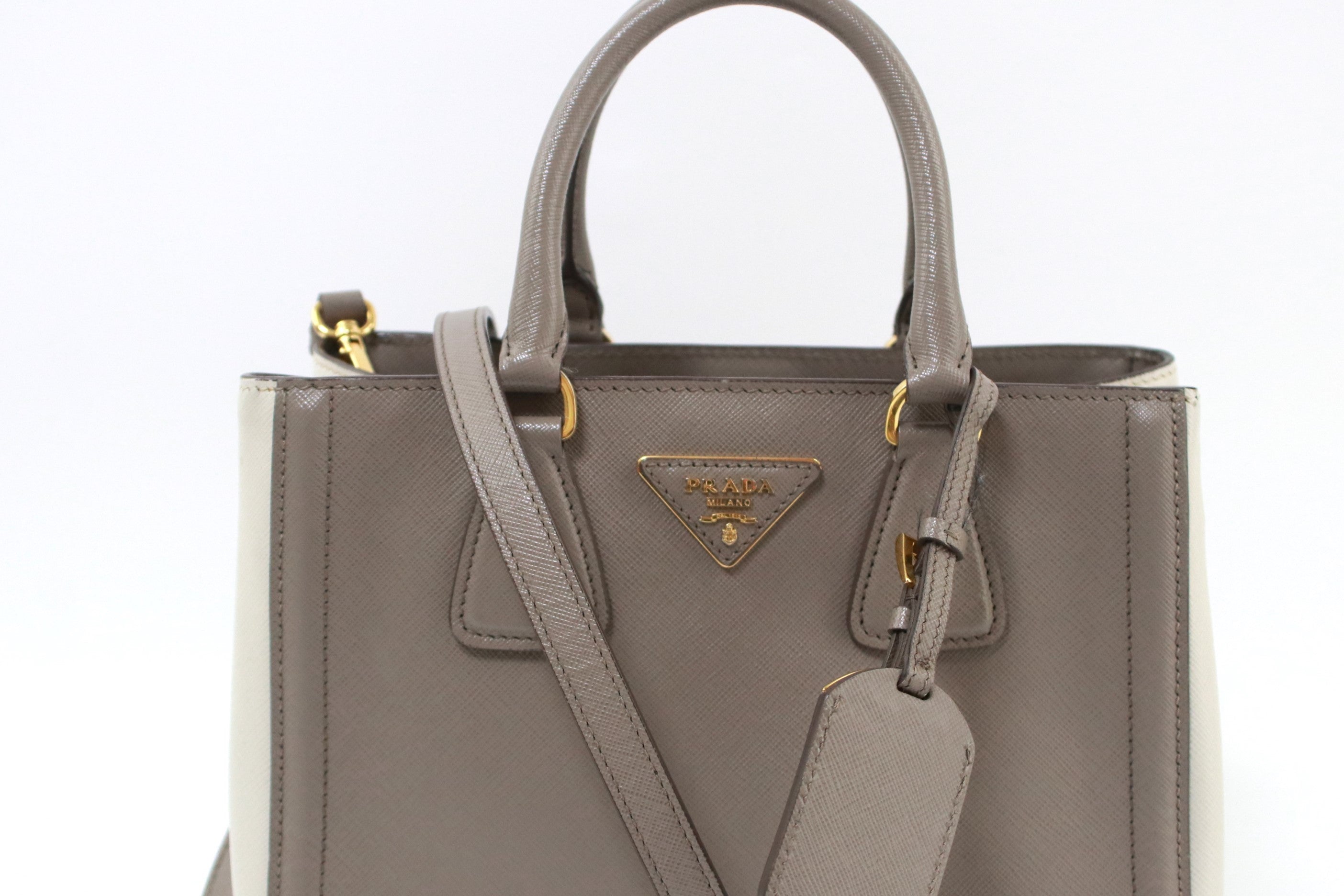 PRADA SAFFIANO TWO WAY/TWO TONE/GRAY AND WHITE USED