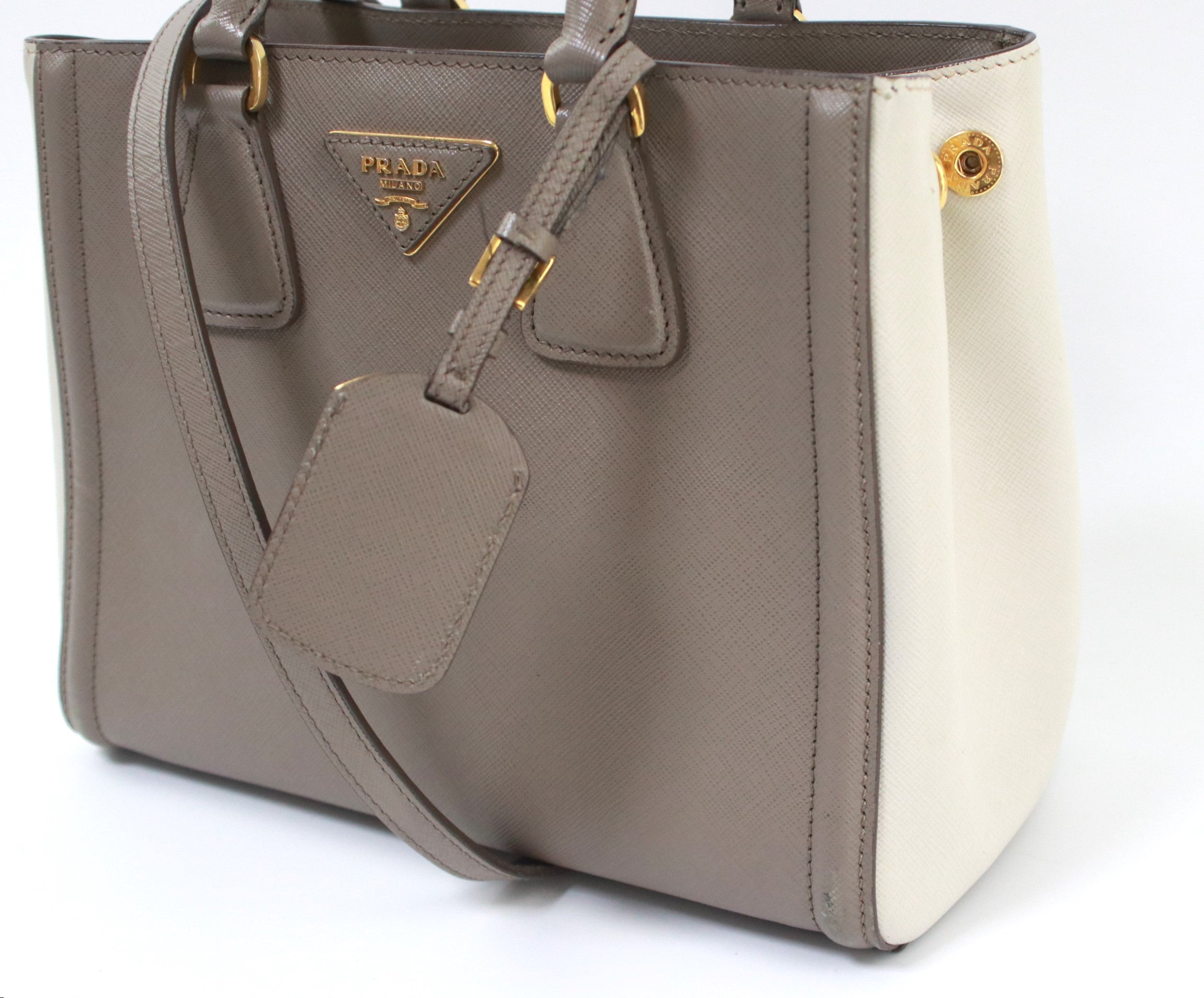 PRADA SAFFIANO TWO WAY/TWO TONE/GRAY AND WHITE USED