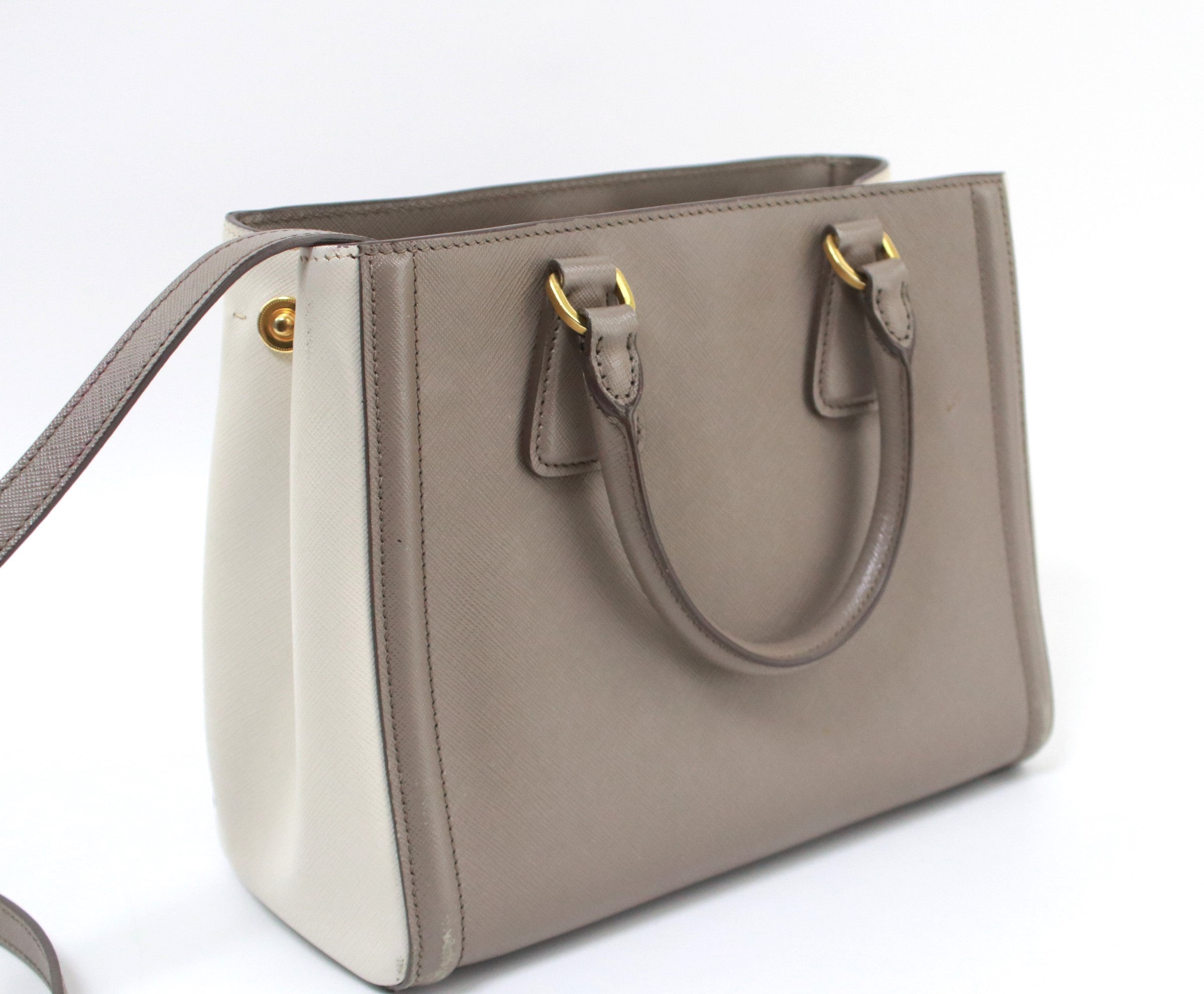 PRADA SAFFIANO TWO WAY/TWO TONE/GRAY AND WHITE USED