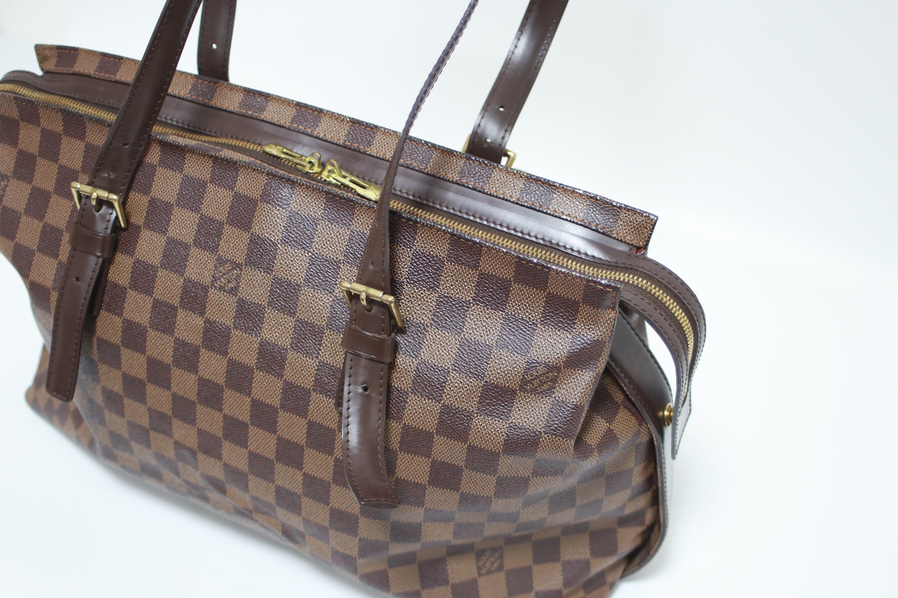 Louis Vuitton Chelsea Damier Ebene Shoulder Tote Bag Used (8056)