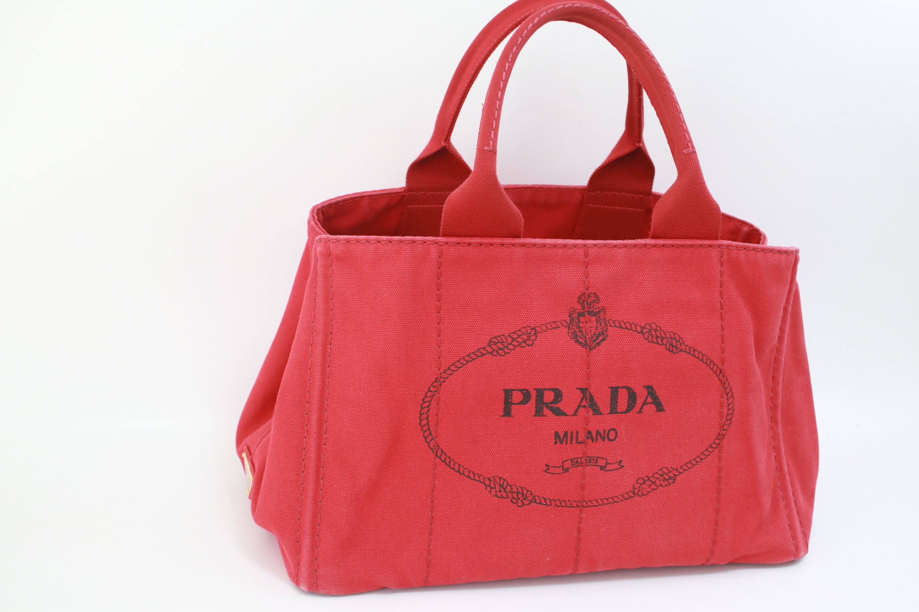 Prada Canapa Tote Bag Red Used (7073)