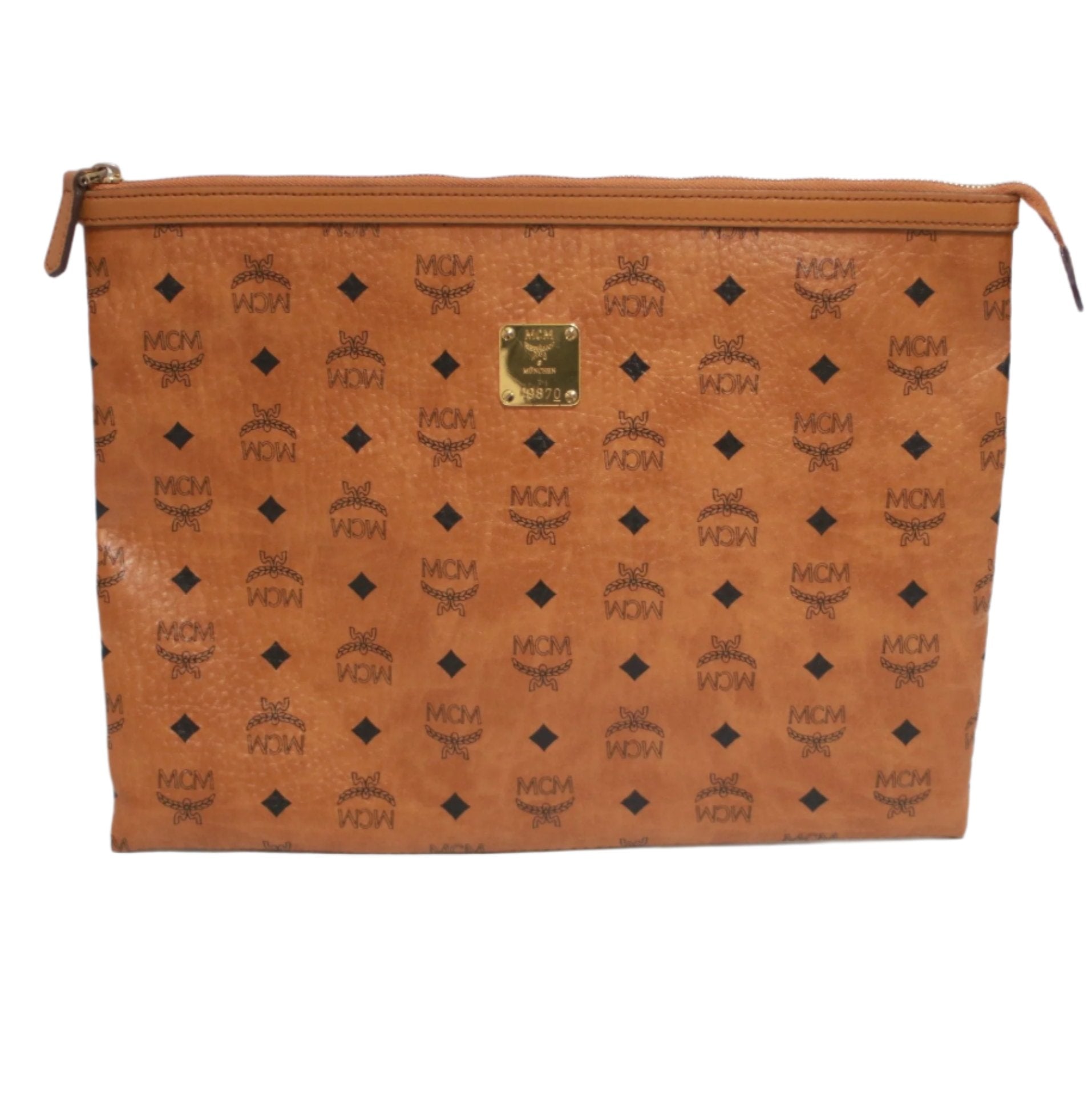 MCM Visetos Clutch Bag Cognac Used