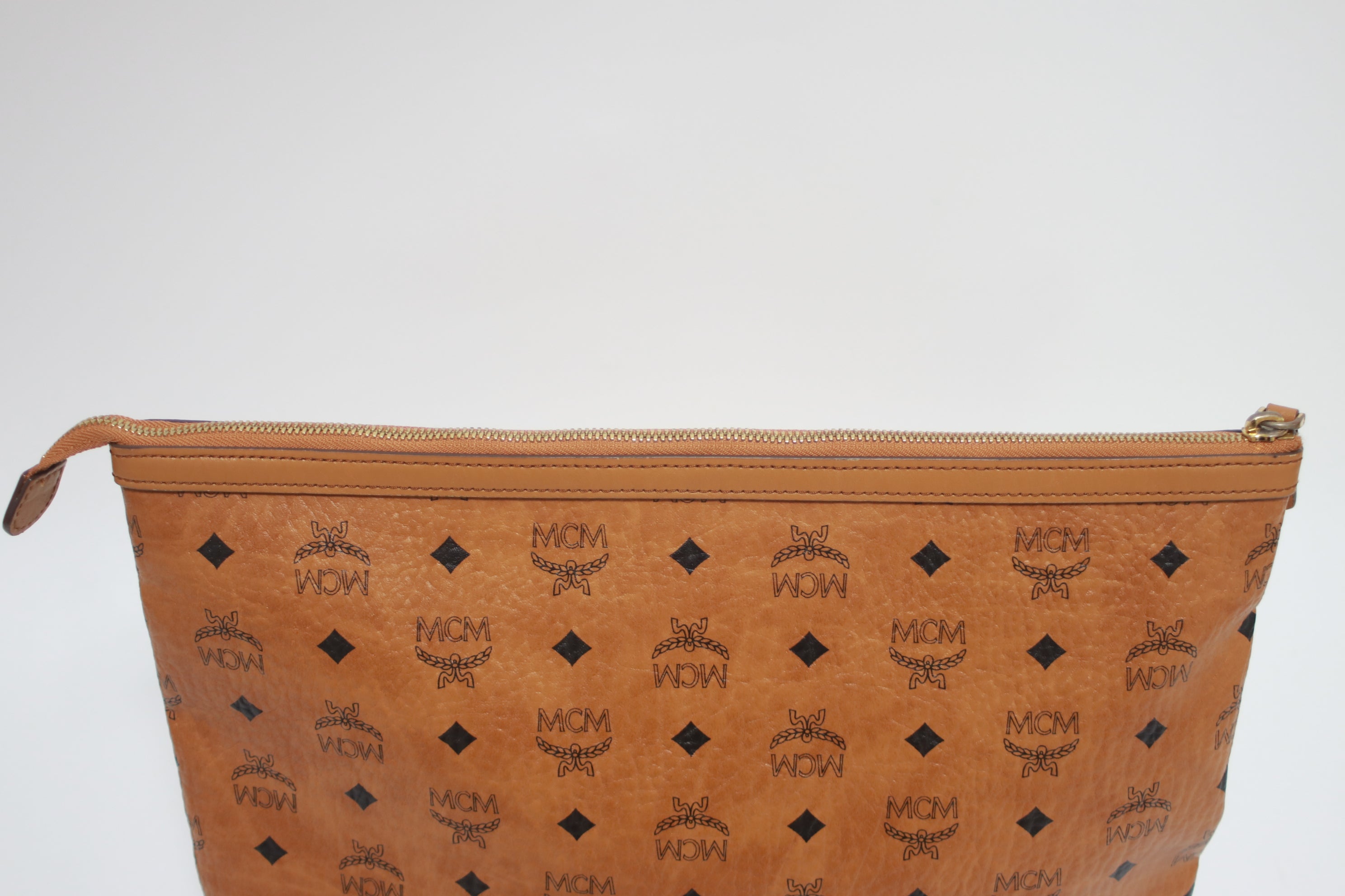 MCM Visetos Clutch Bag Cognac Used