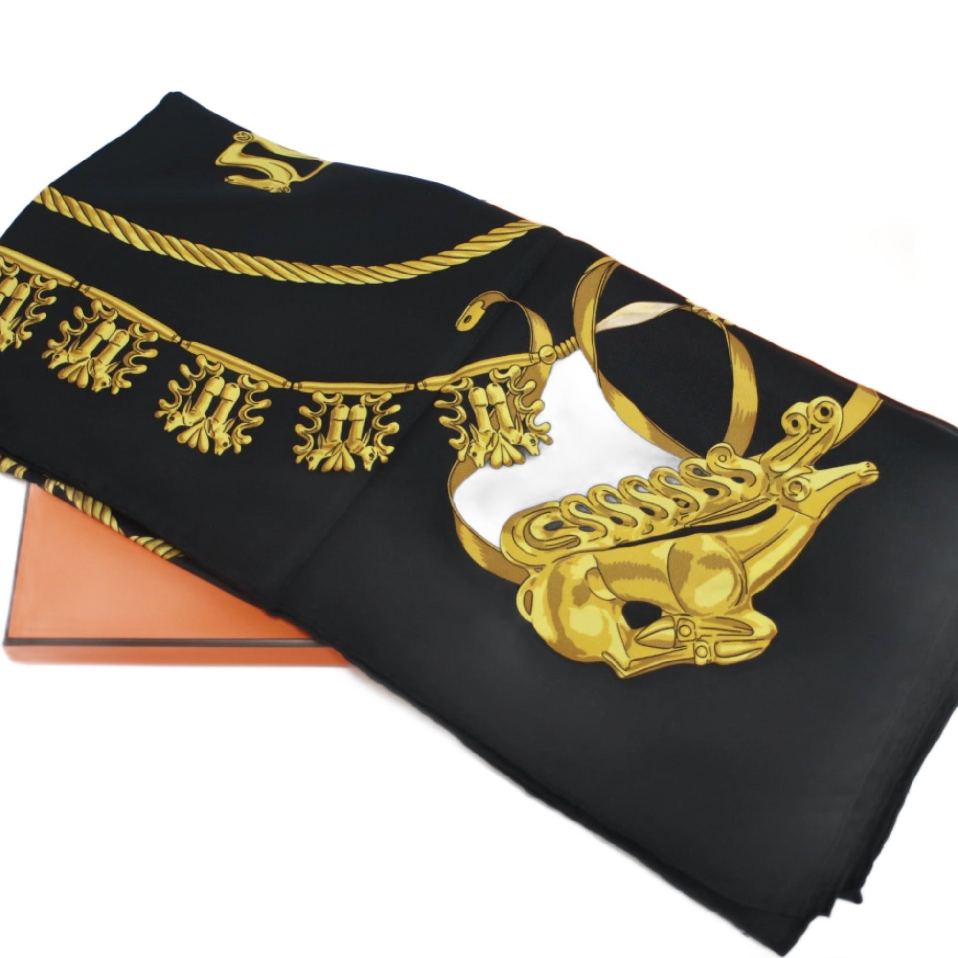 Hermes Scarf Black and Gold Used