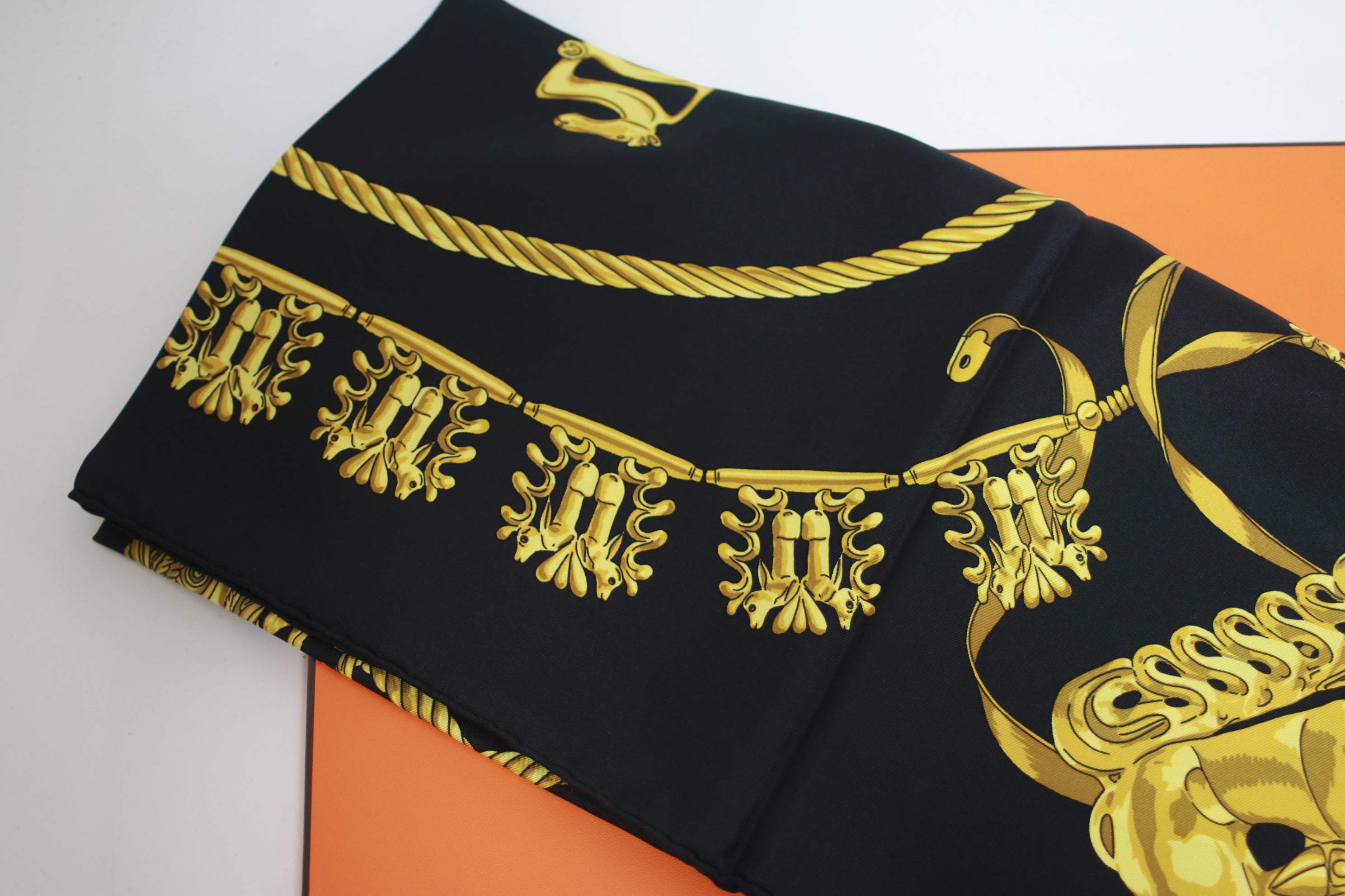 Hermes Scarf Black and Gold Used