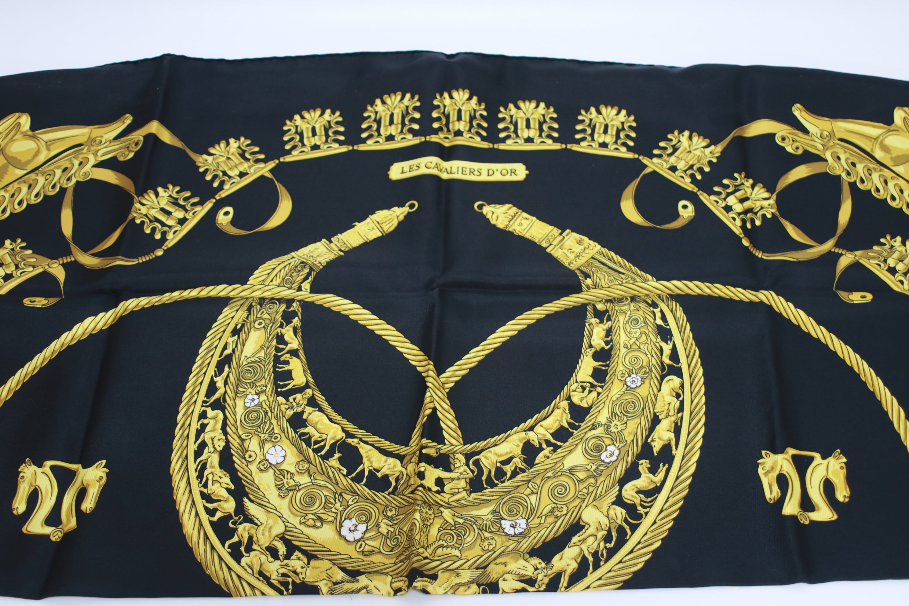 Hermes Scarf Black and Gold Used (7700)