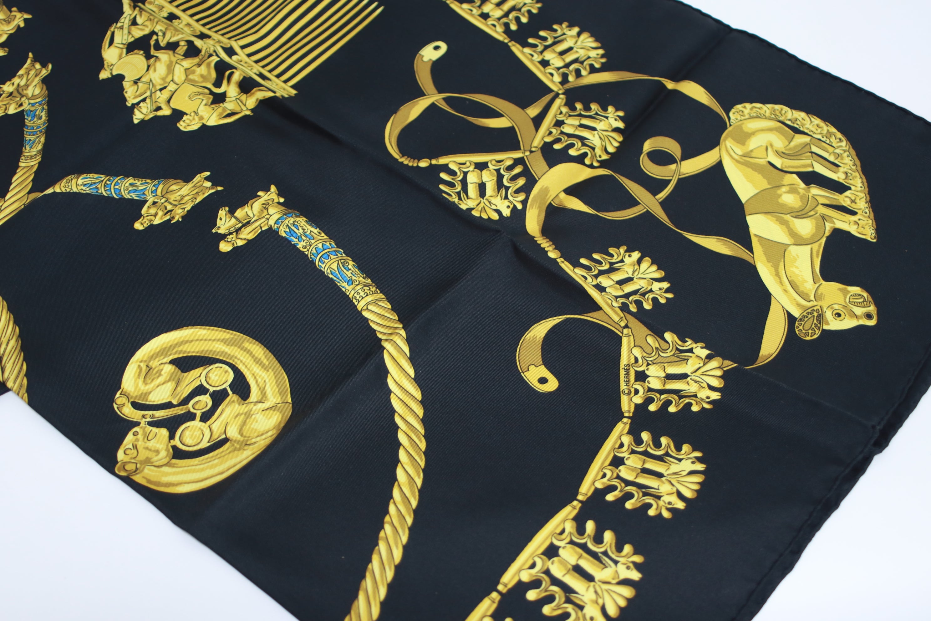 Hermes Scarf Black and Gold Used (7700)