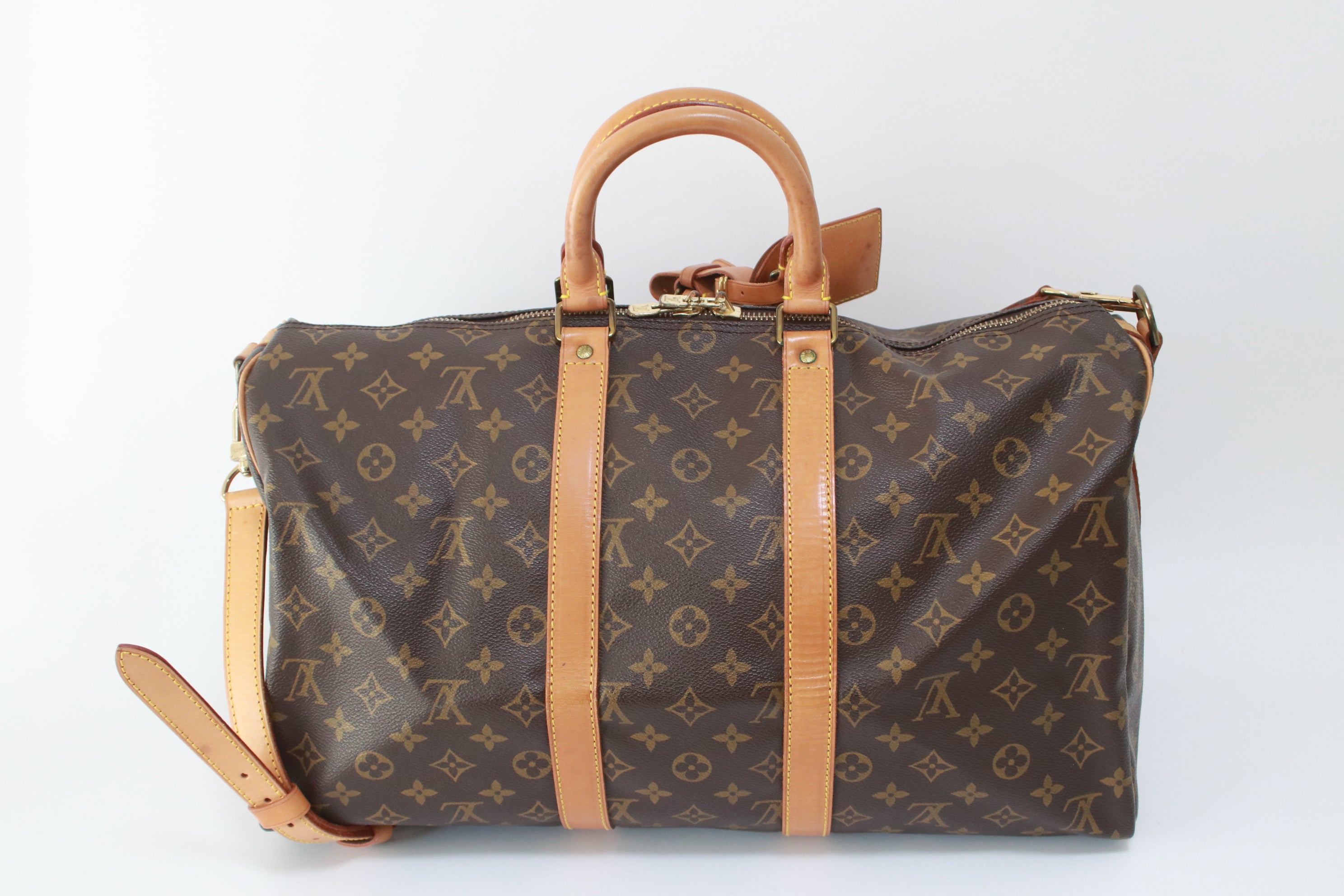 Used Brown Louis Vuitton Monogram Keepall 60cm Bandoliere