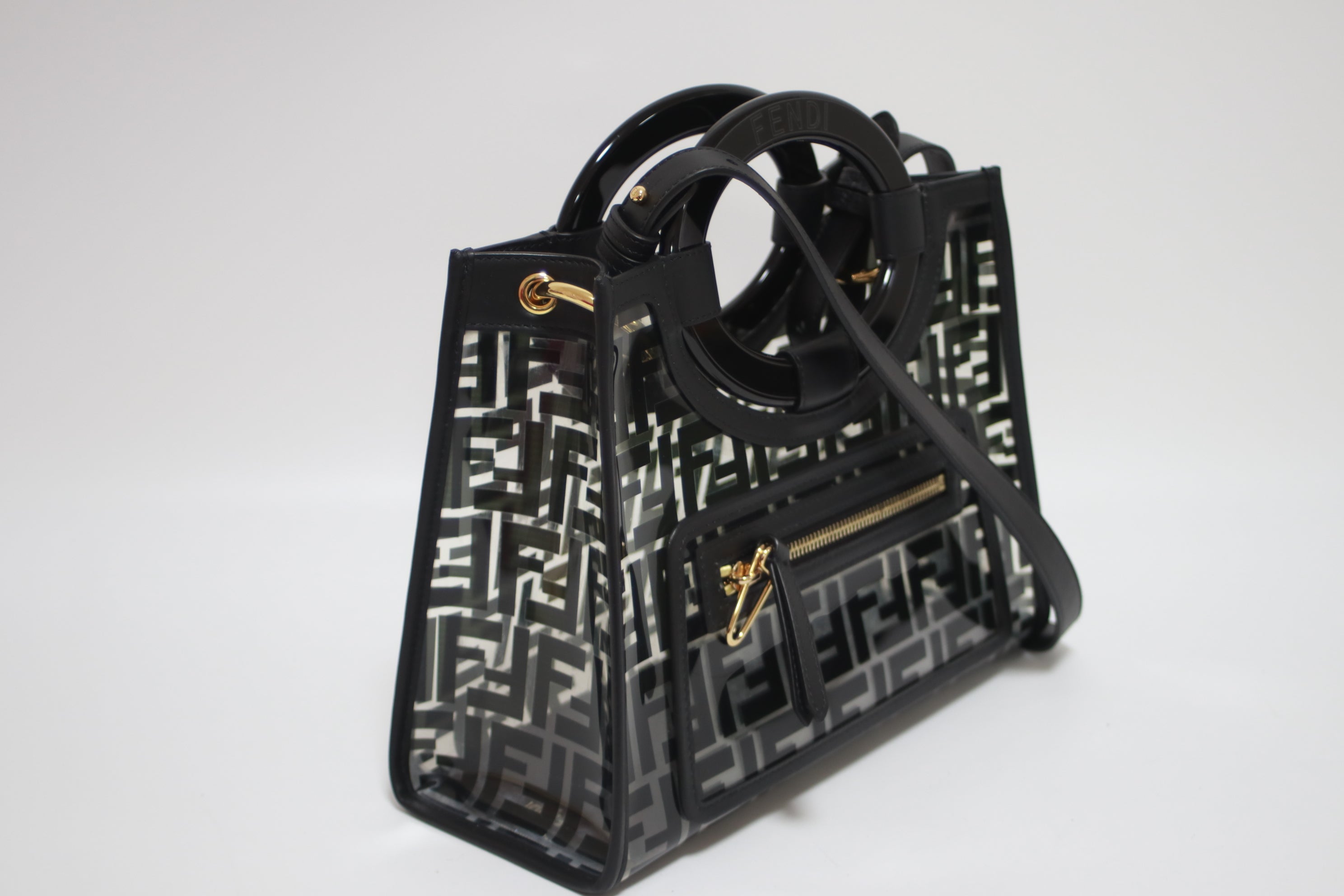 Fendi Vinyl Black Zucca Runaway Shopper Tote Used