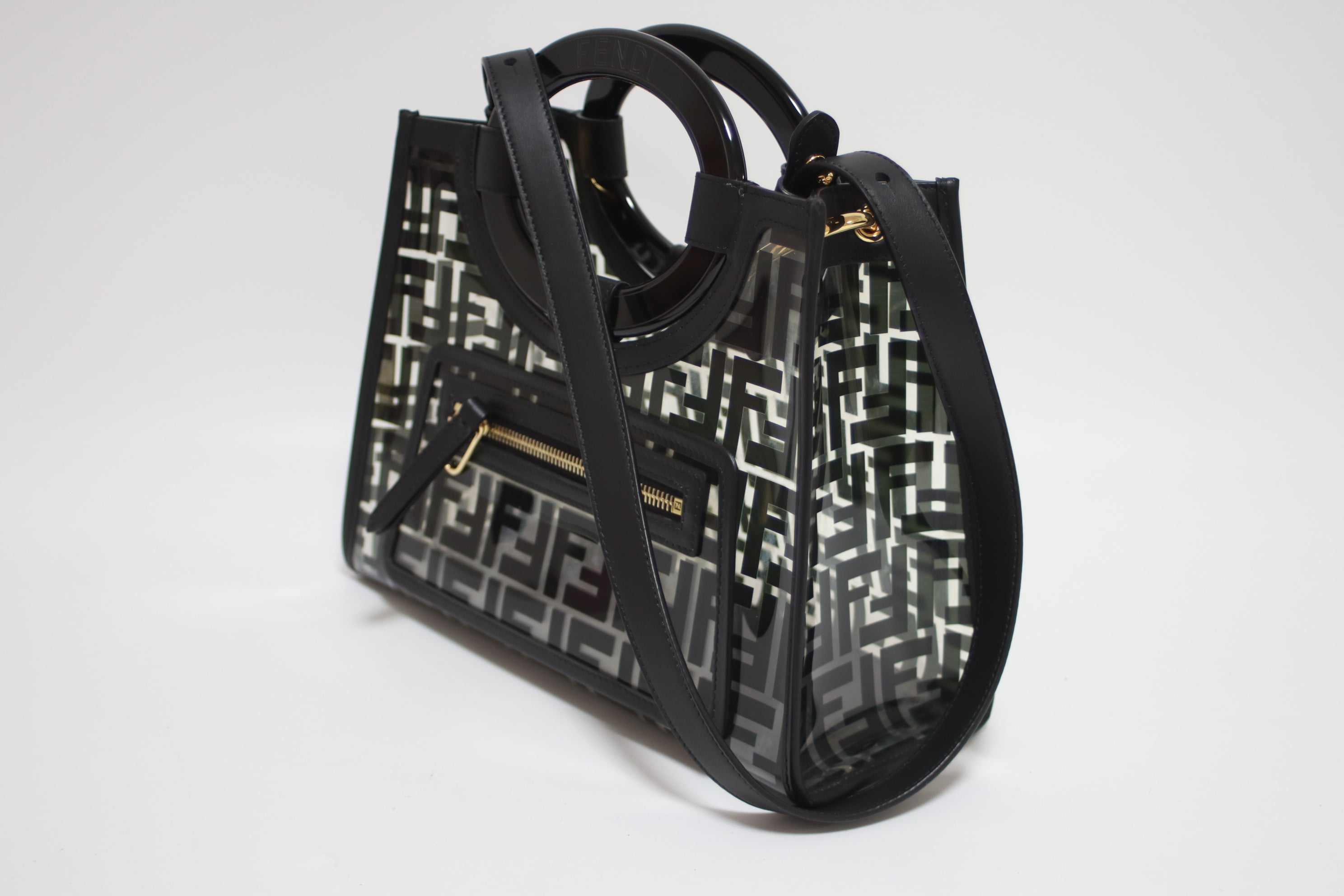 Fendi Vinyl Black Zucca Runaway Shopper Tote Used