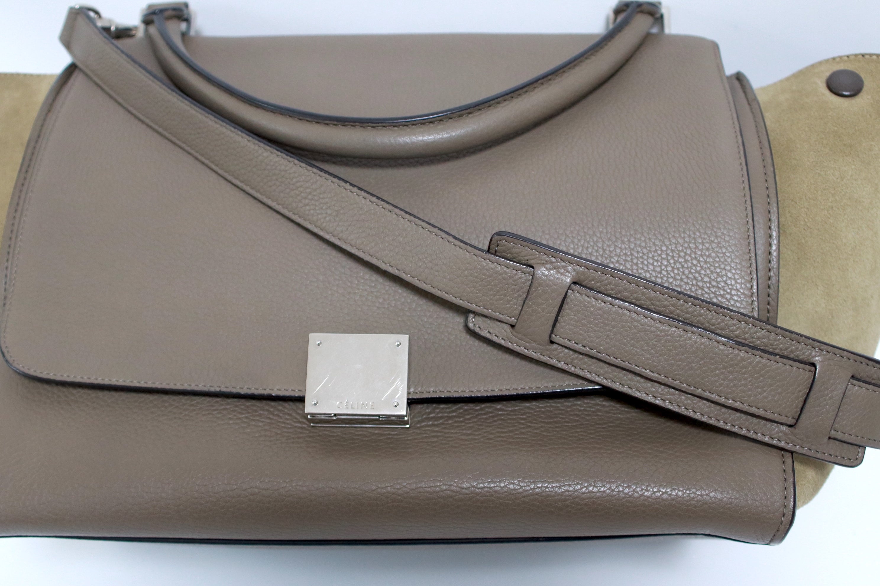 Celine Trapeze 2 Way Leather Bag Gray Medium Used (6167)