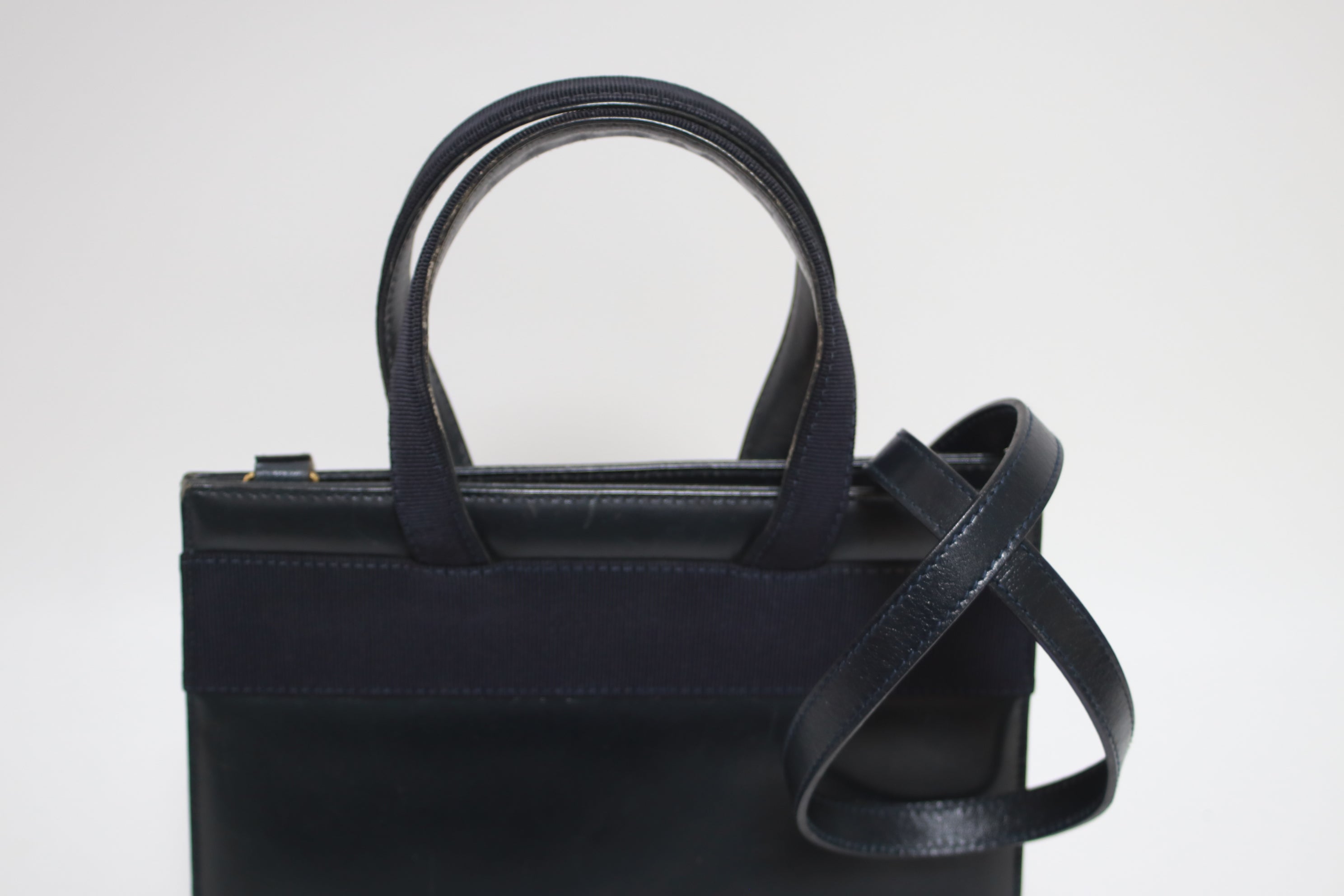 Salvatore Ferragamo Vara Two Way Shoulder Bag Navy Blue Used