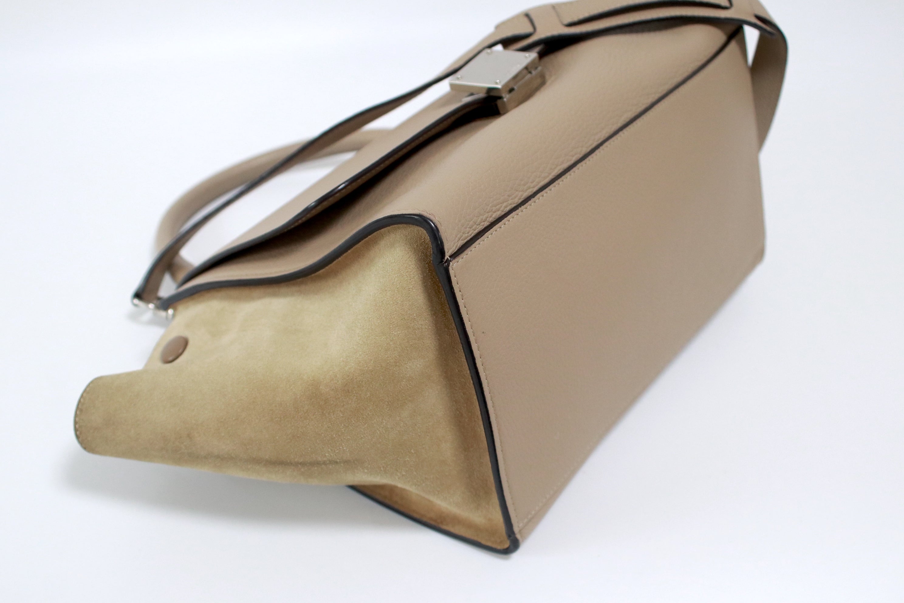 Celine Trapeze 2 Way Leather Bag Beige Medium Used (6117)