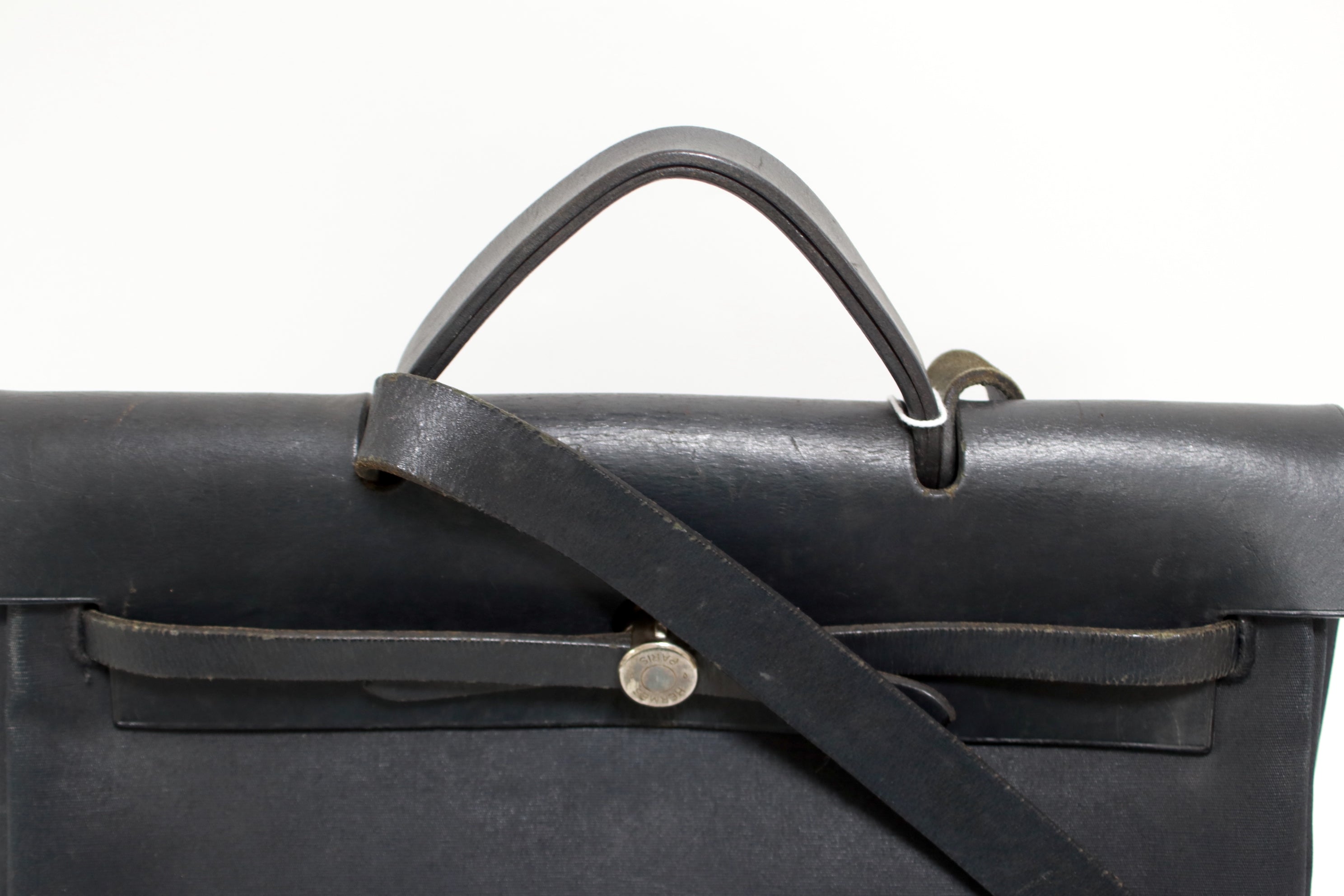 Hermes Herbag Black Canvas Shoulder Bag Used (6674)